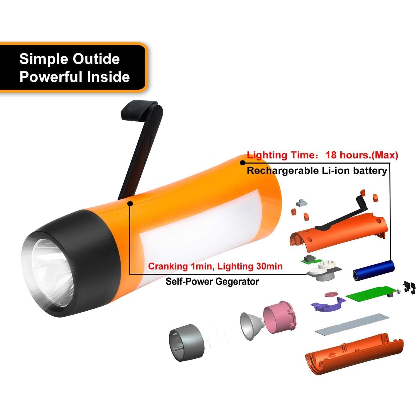 Linterna de Manivela VFAN VP101 Recargable USB 18h Naranja