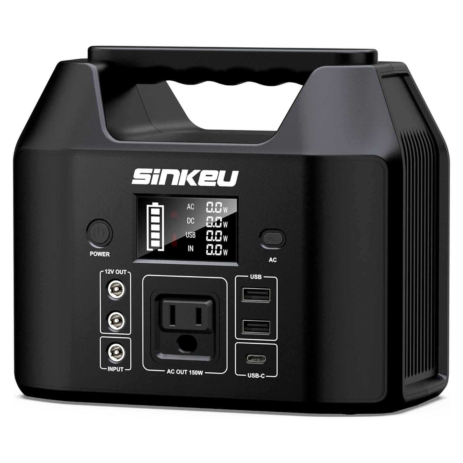 SinKeu Portable Power Station 122.8Wh, LiFePO4 Battery Solar Generator for Home Use, 150W Power Bank with AC Outlet for Camping, RV, Emergency Backup