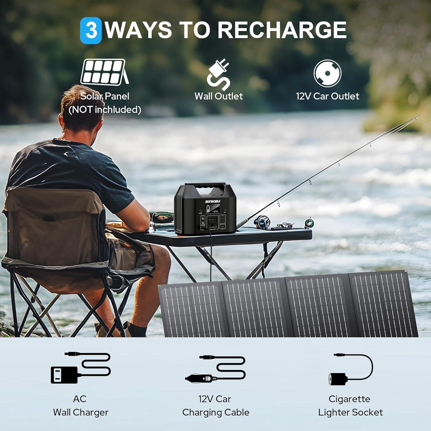 SinKeu Portable Power Station 122.8Wh, LiFePO4 Battery Solar Generator for Home Use, 150W Power Bank with AC Outlet for Camping, RV, Emergency Backup