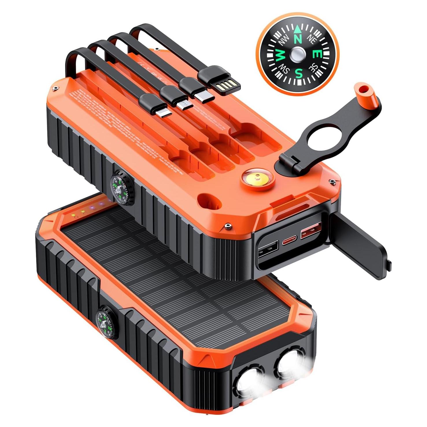 QiSa Power Bank Solar 40000mAh Cargador Rápido 22.5W Naranja