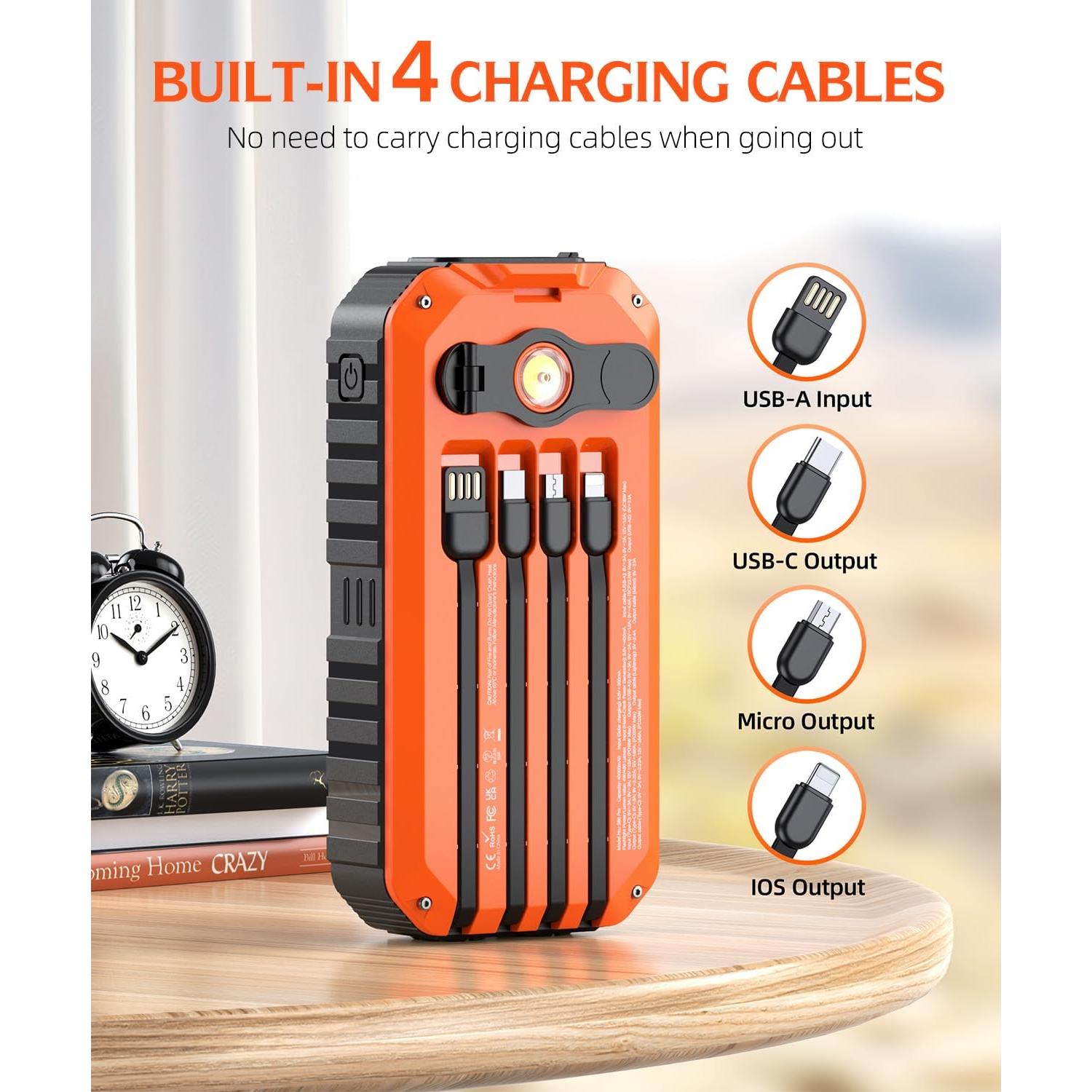 QiSa Power Bank Solar 40000mAh Cargador Rápido 22.5W Naranja