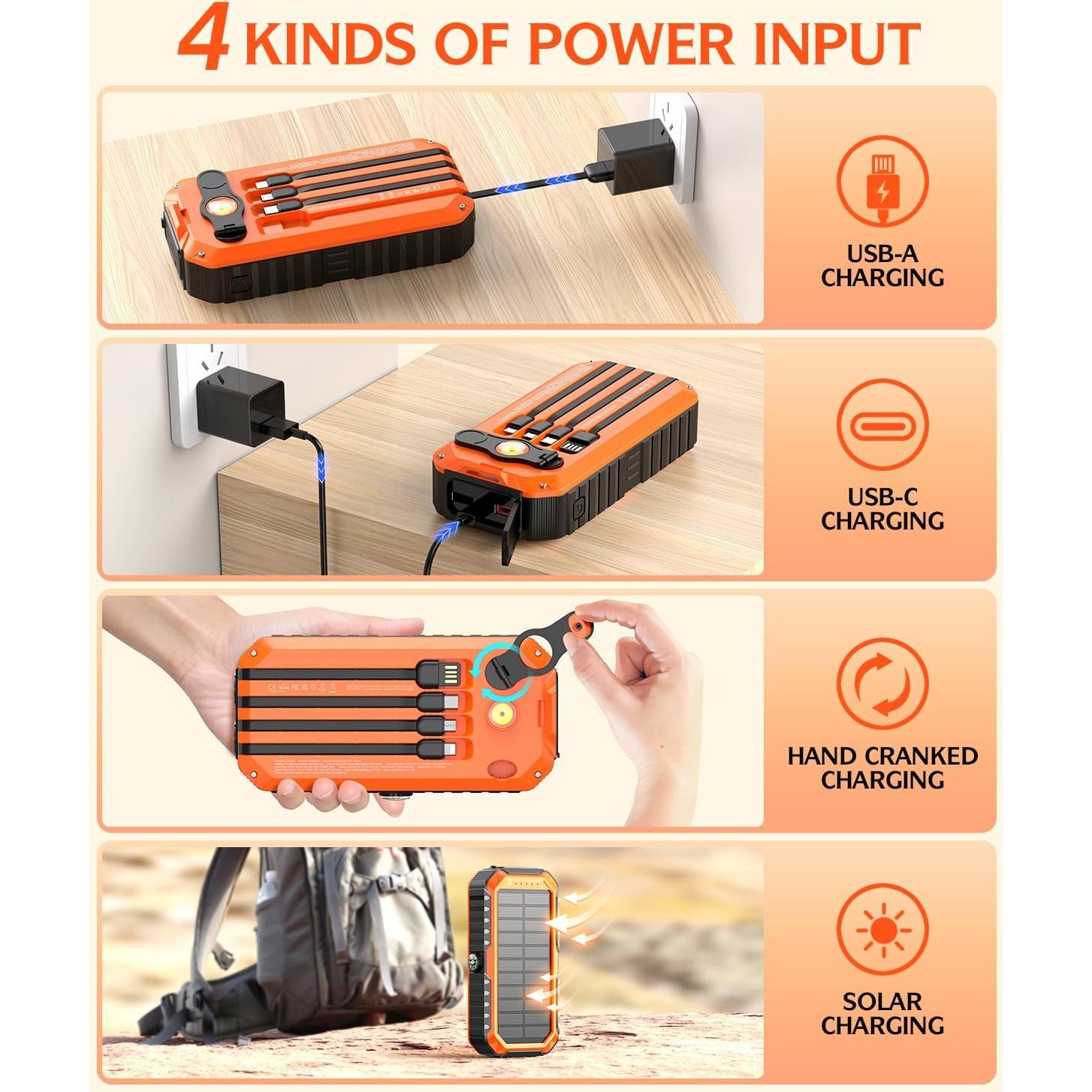 QiSa Power Bank Solar 40000mAh Cargador Rápido 22.5W Naranja