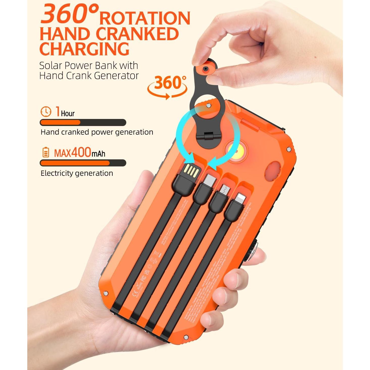 QiSa Power Bank Solar 40000mAh Cargador Rápido 22.5W Naranja