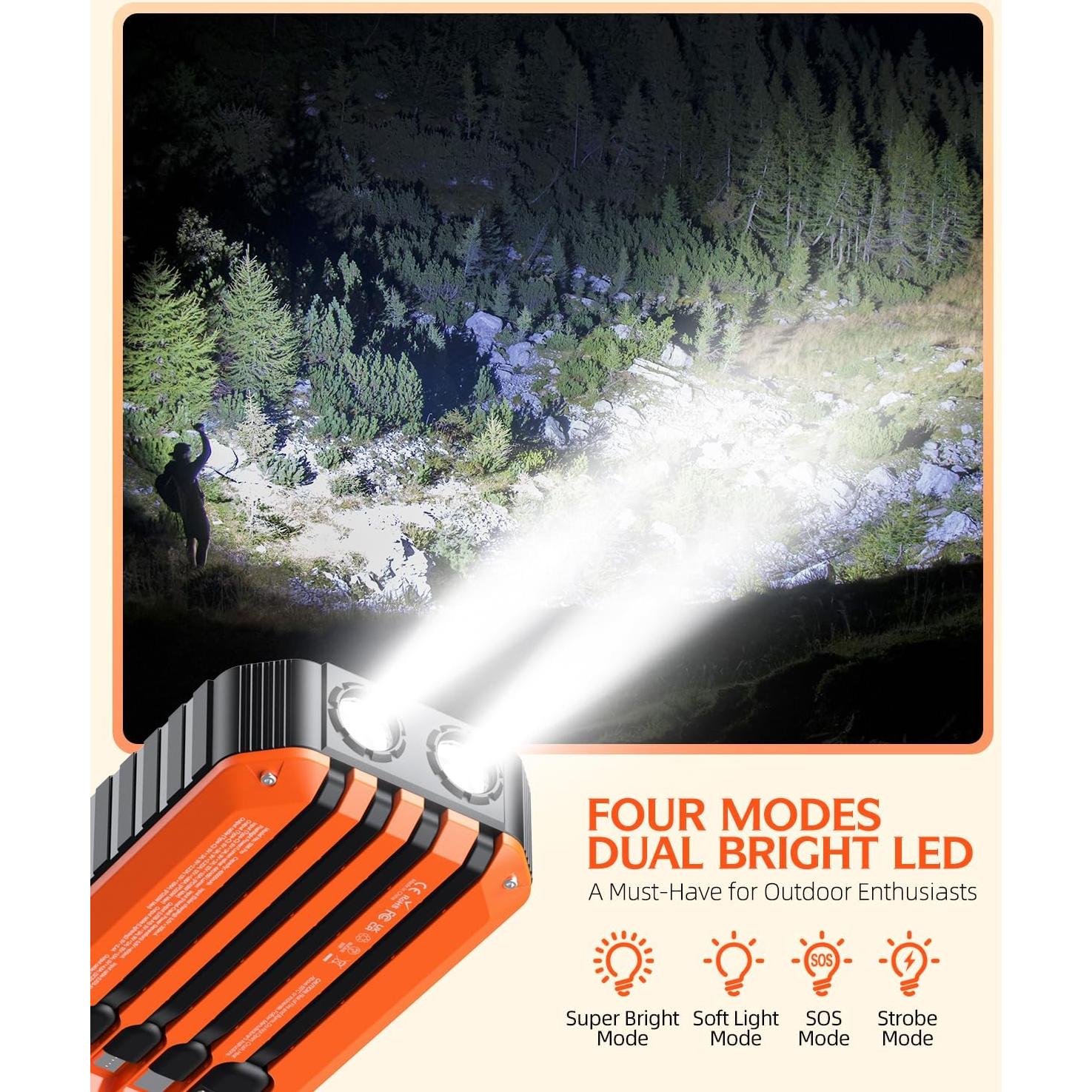 QiSa Power Bank Solar 40000mAh Cargador Rápido 22.5W Naranja