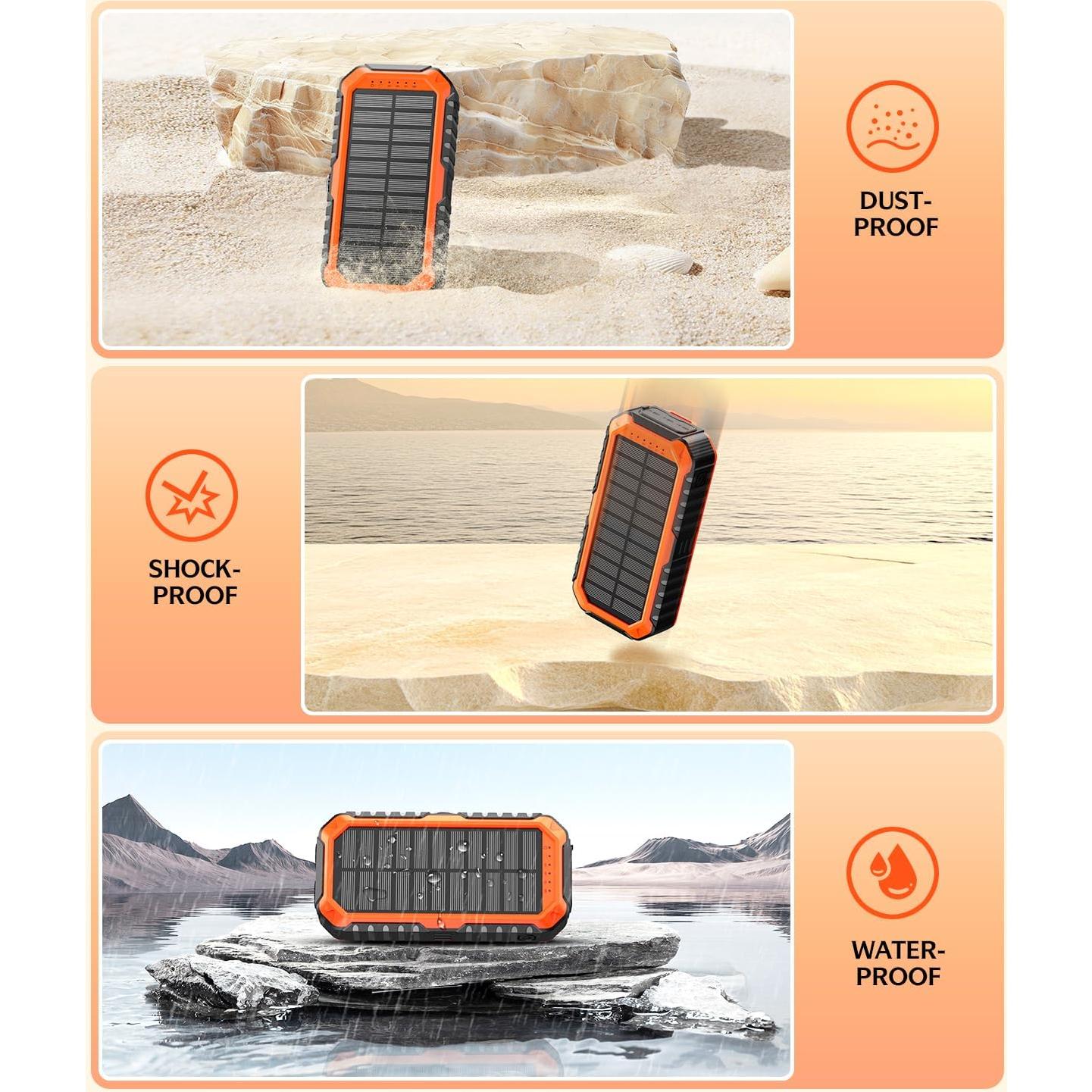 QiSa Power Bank Solar 40000mAh Cargador Rápido 22.5W Naranja