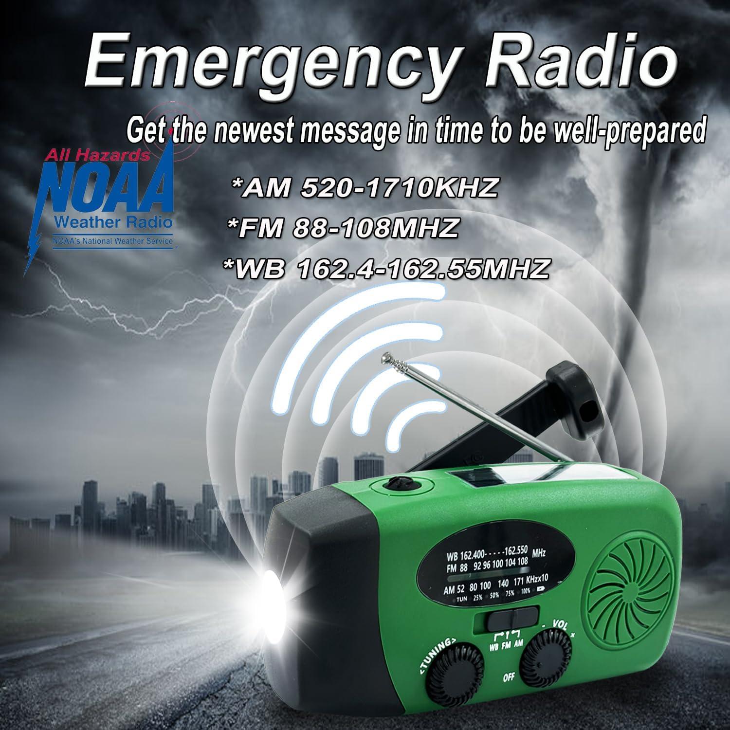 Emergency Weather Radio, 2000mah Solar Hand Crank Radio, AM/FM NOAA Portable Battery Powered Radios with Cell Phone Charger, LED Flashlight, SOS Alarm for Camping, Emergencies