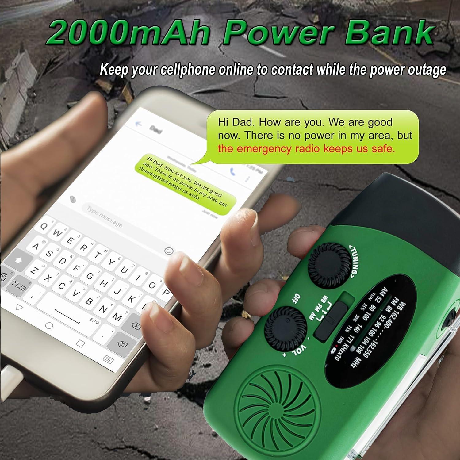 Emergency Weather Radio, 2000mah Solar Hand Crank Radio, AM/FM NOAA Portable Battery Powered Radios with Cell Phone Charger, LED Flashlight, SOS Alarm for Camping, Emergencies