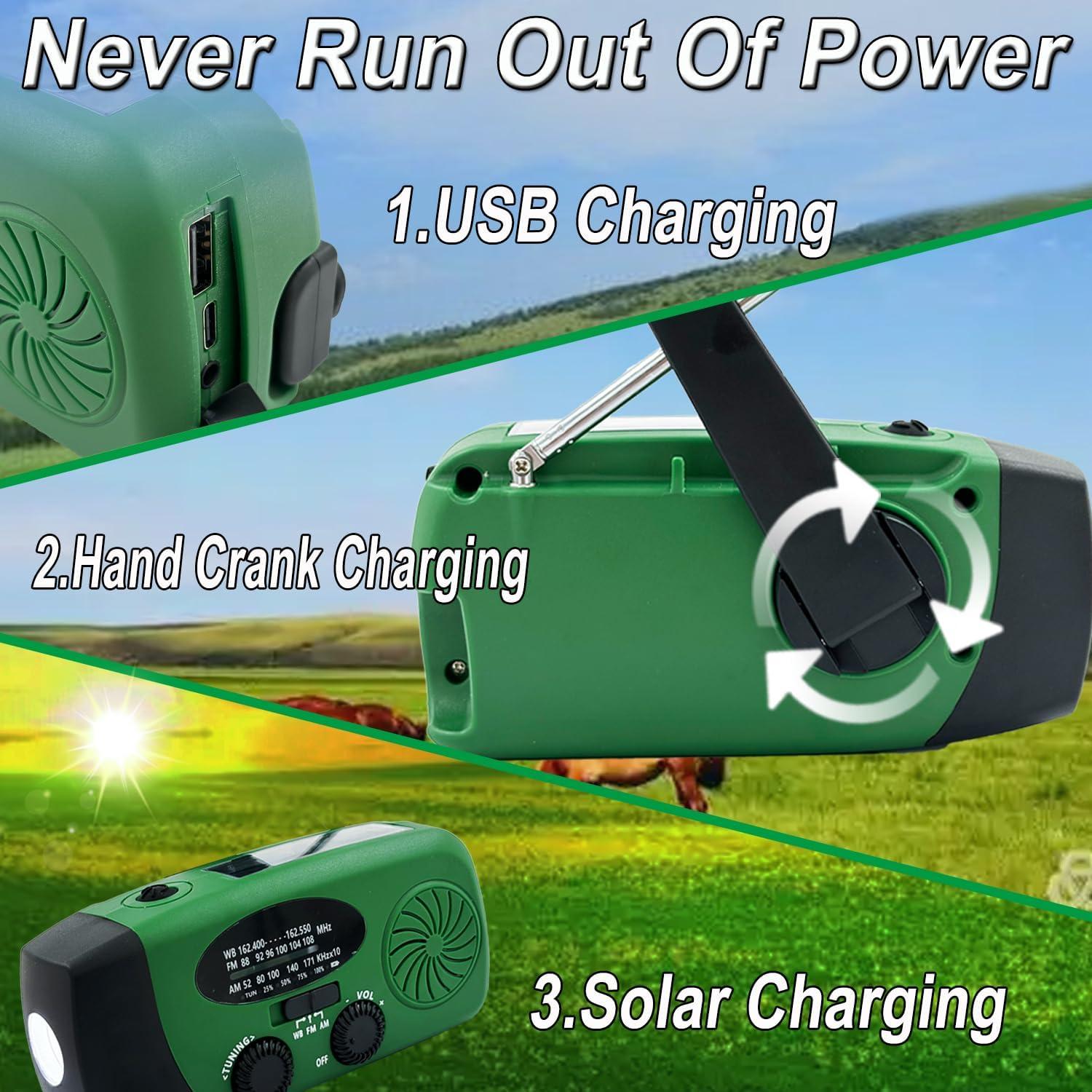 Emergency Weather Radio, 2000mah Solar Hand Crank Radio, AM/FM NOAA Portable Battery Powered Radios with Cell Phone Charger, LED Flashlight, SOS Alarm for Camping, Emergencies