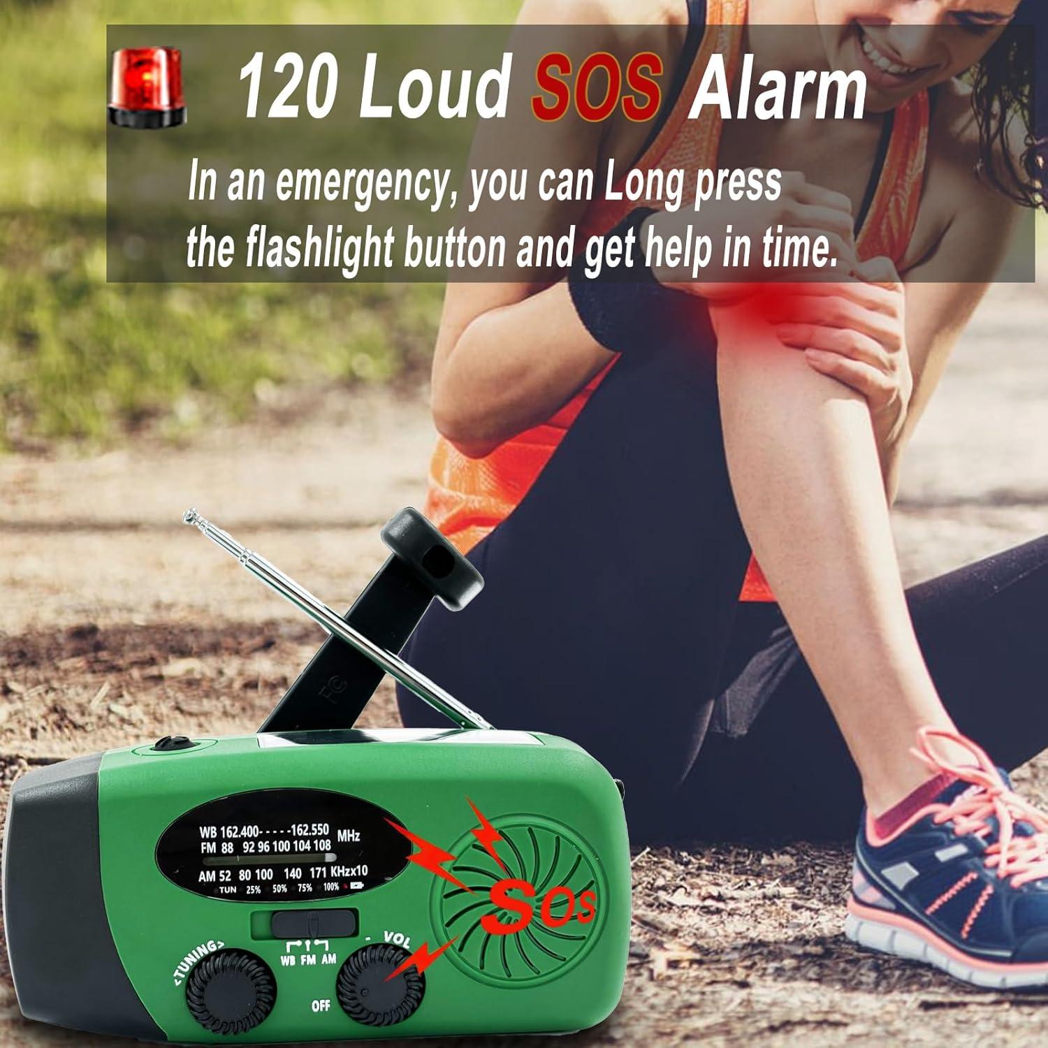 Emergency Weather Radio, 2000mah Solar Hand Crank Radio, AM/FM NOAA Portable Battery Powered Radios with Cell Phone Charger, LED Flashlight, SOS Alarm for Camping, Emergencies