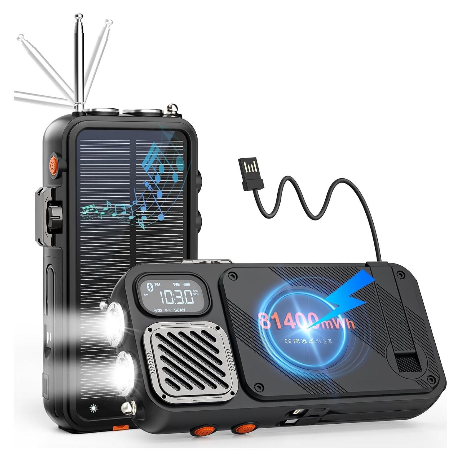Radio de Emergencia Semmorn 22000mAh con Cargador Solar y Bluetooth
