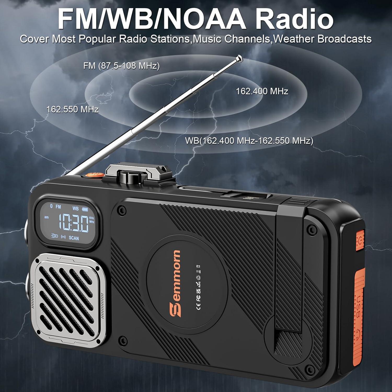 Radio de Emergencia Semmorn 22000mAh con Cargador Solar y Bluetooth