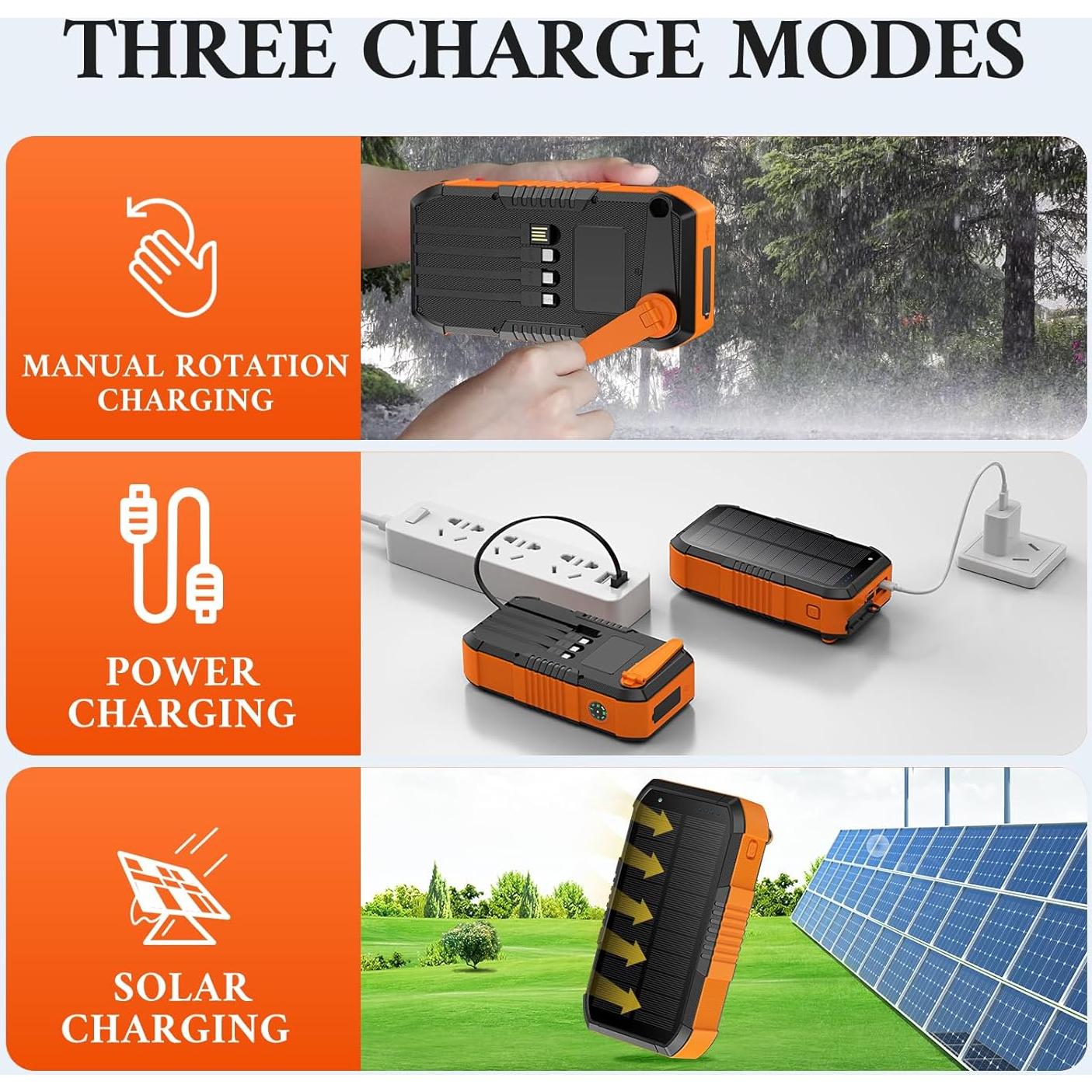 Banco de Energía Solar 66800mAh Manivela 22.5W Carga Rápida