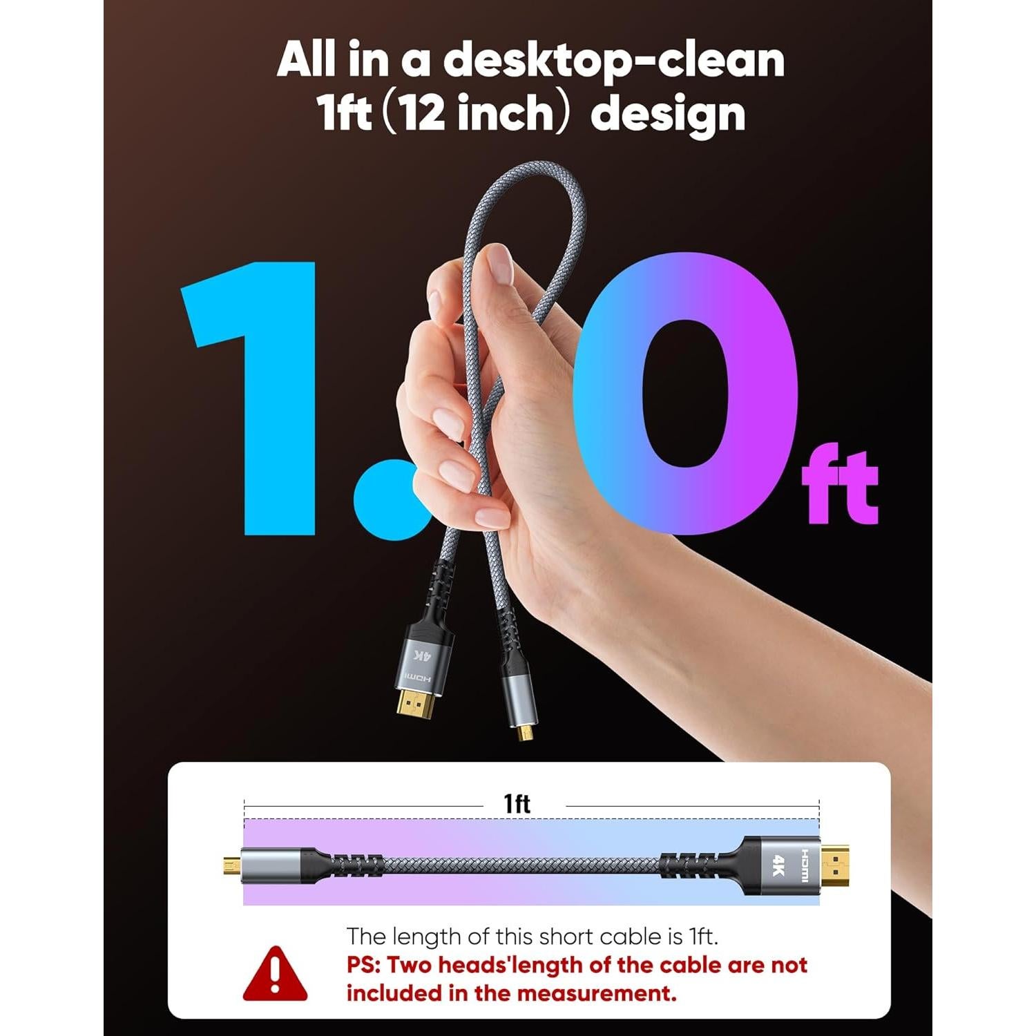 Cable Micro HDMI a HDMI Highwings 1 Pie 4K 60Hz Compatible