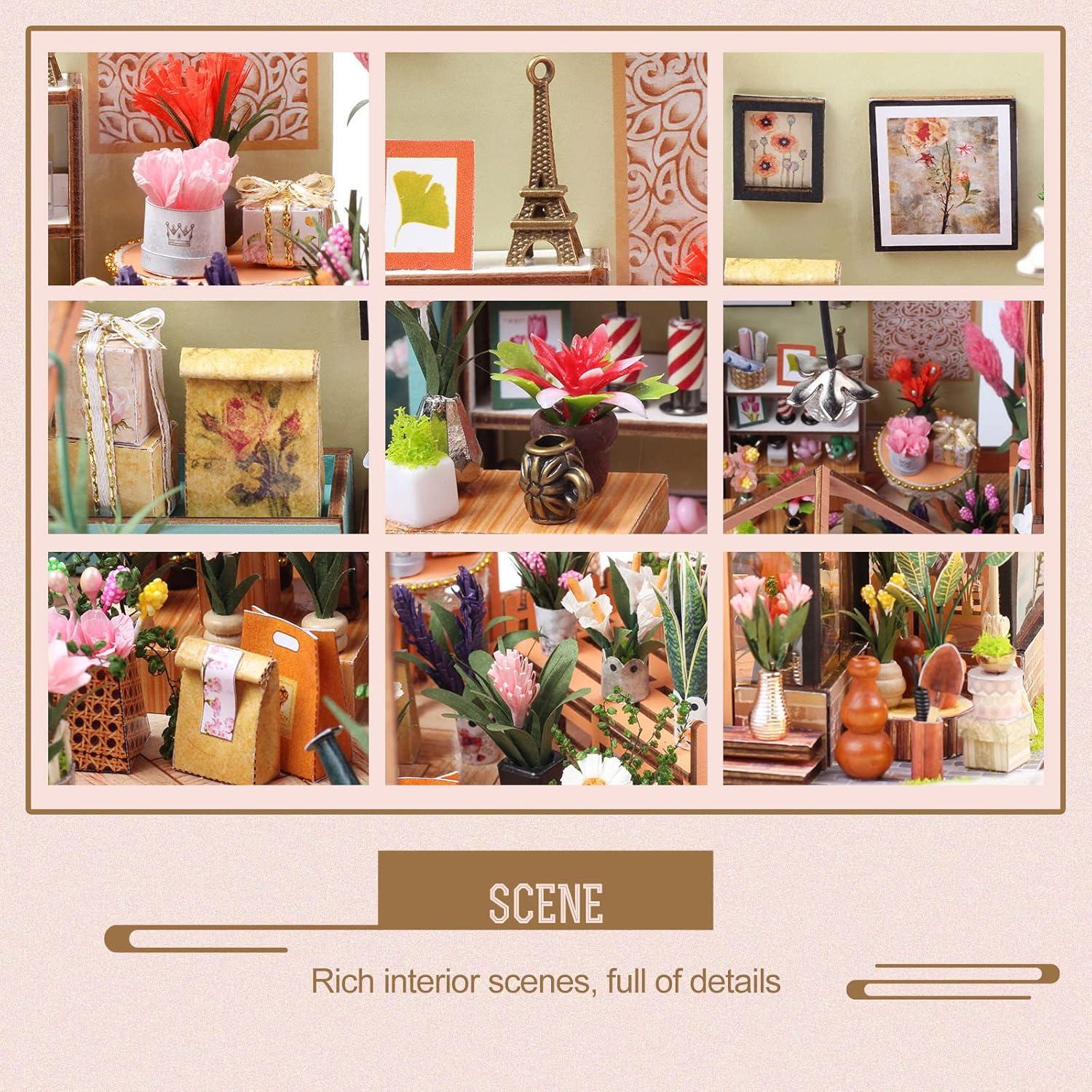 DIY Miniature Dollhouse Greenhouse Building Room Kit, Wooden Diorama Book Nook House Crafts for Adults, 1:24 Scale Miniature Street Tiny Library House Making