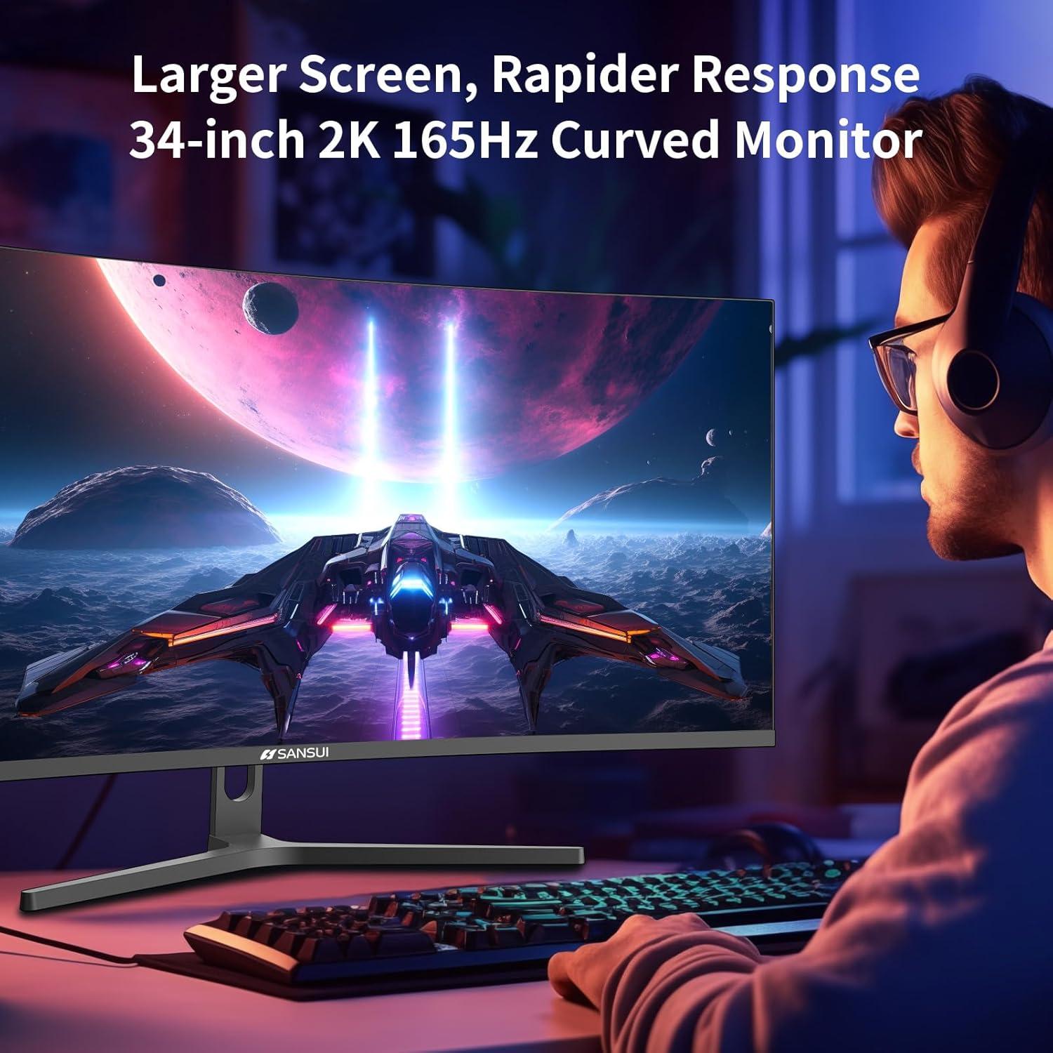 Monitor Curvo SANSUI 34" UWQHD 3440x1440 165Hz FreeSync