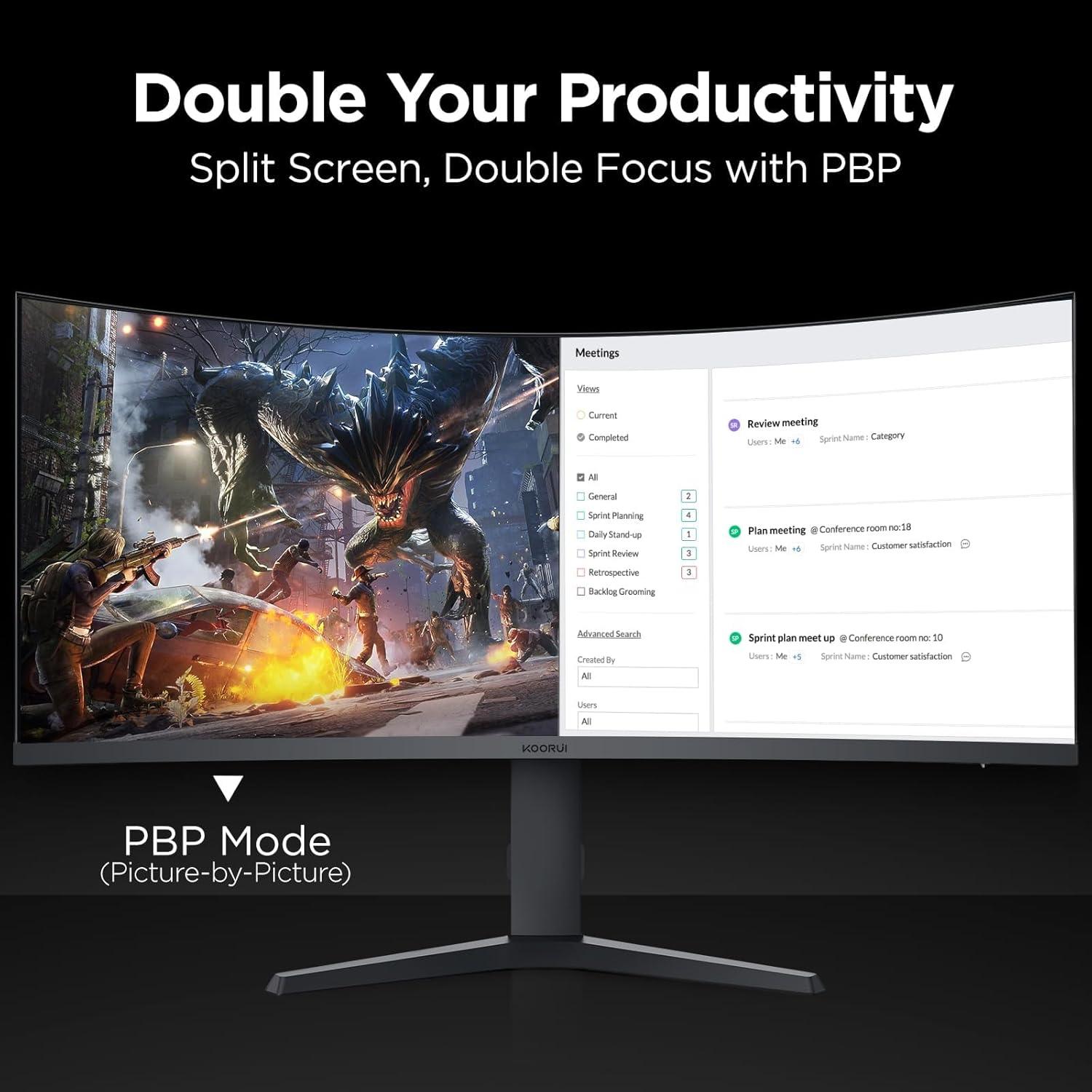 Monitor de Juego KOORUI 34" Ultrawide Curvado WQHD 165Hz