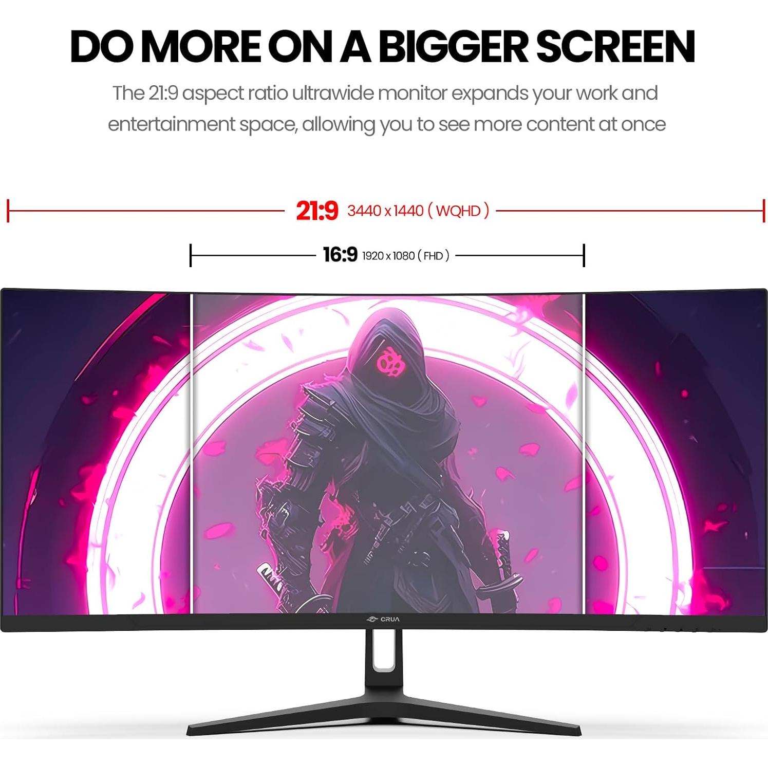 Monitor Curvo CRUA 34" WQHD 144Hz 1500R HDMI DisplayPort