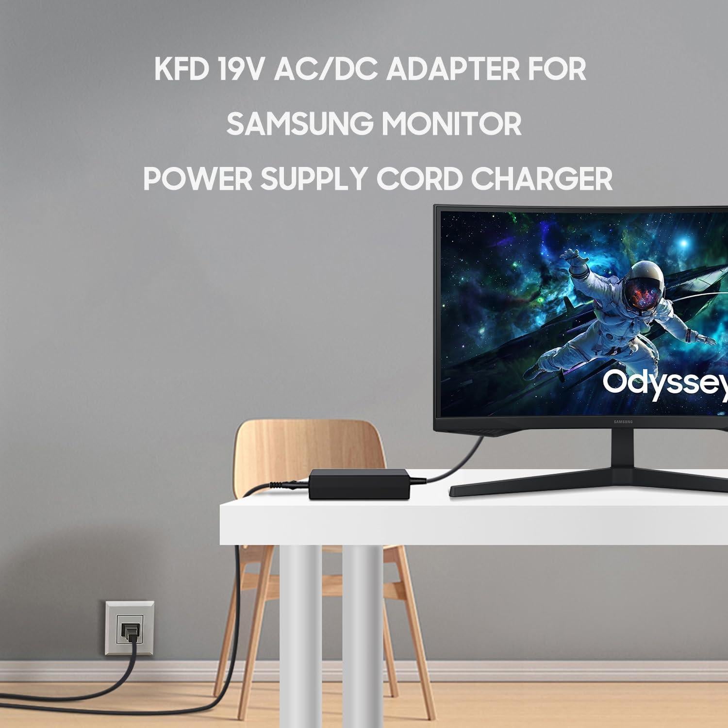 KFD 19V AC Adapter for Samsung TV Monitor Samsung Soundbar Charger Samsung Odyssey G5 27" 32" 34" C27G55T C32G55T C34G55T Samsung SJ55W LS34J550WQNXZA LS34J552WQNXZA Gaming Monitor Power Supply Cord