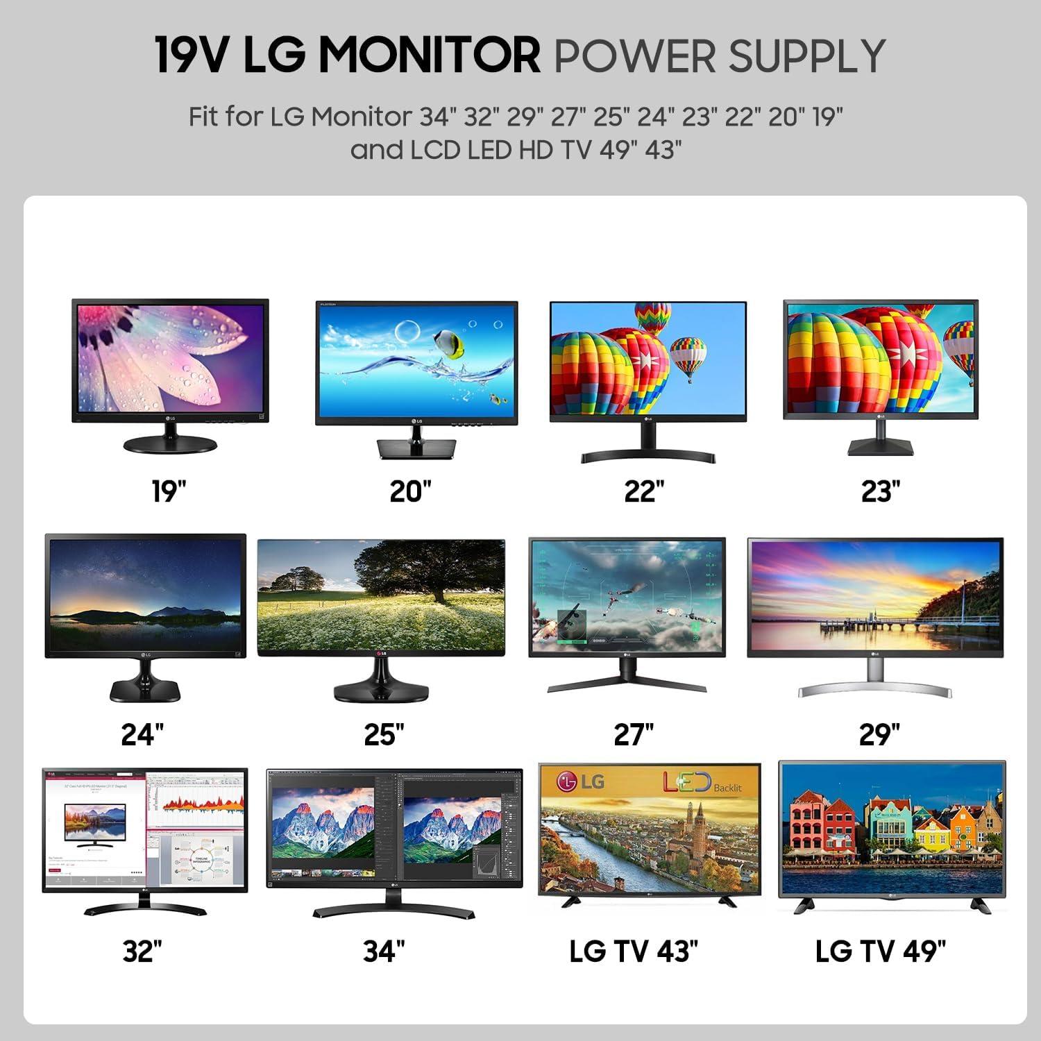 KFD 19V AC Adapter for Samsung TV Monitor Samsung Soundbar Charger Samsung Odyssey G5 27" 32" 34" C27G55T C32G55T C34G55T Samsung SJ55W LS34J550WQNXZA LS34J552WQNXZA Gaming Monitor Power Supply Cord