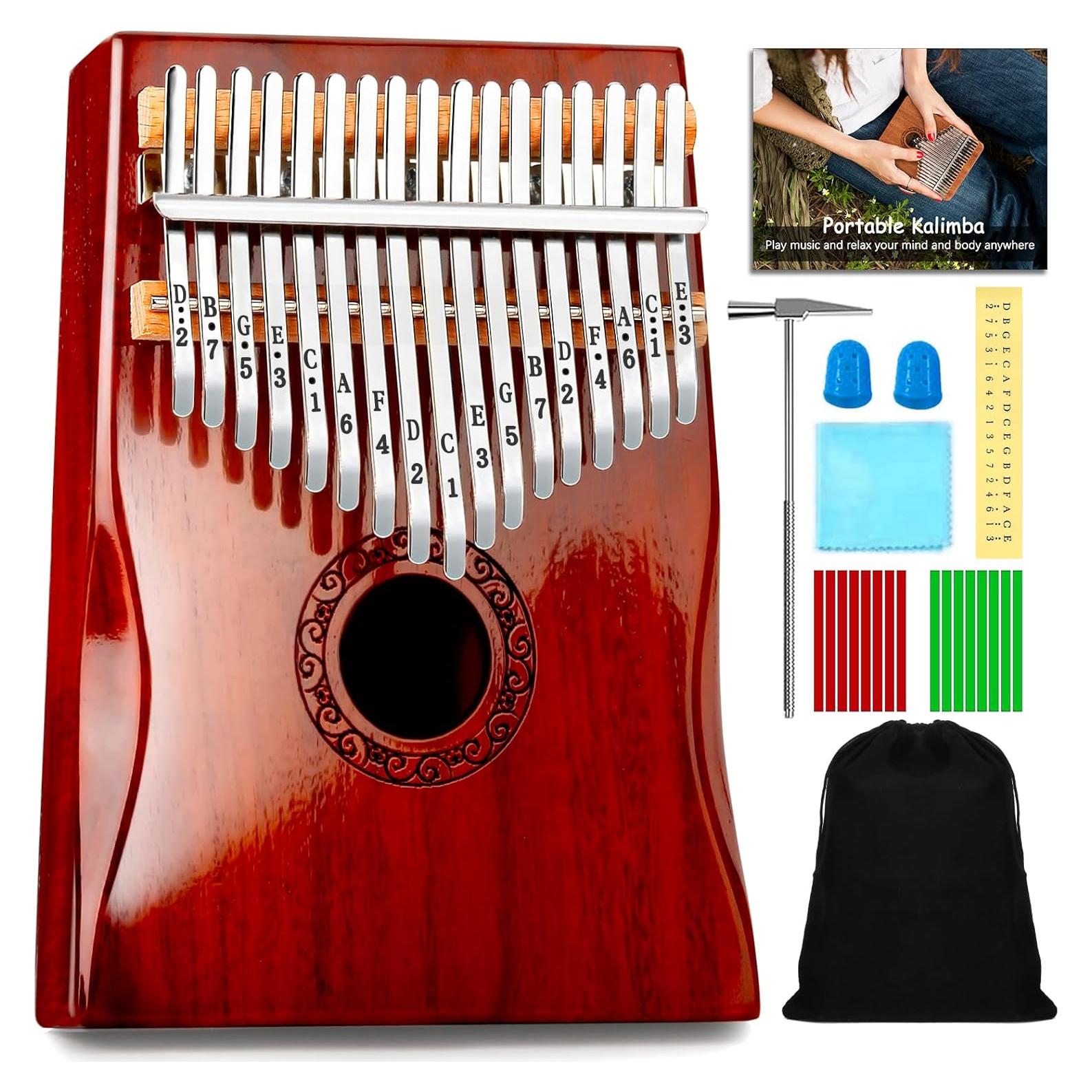 Kalimba YUNDIE 17 Teclas de Madera Portátil Rojo Marrón