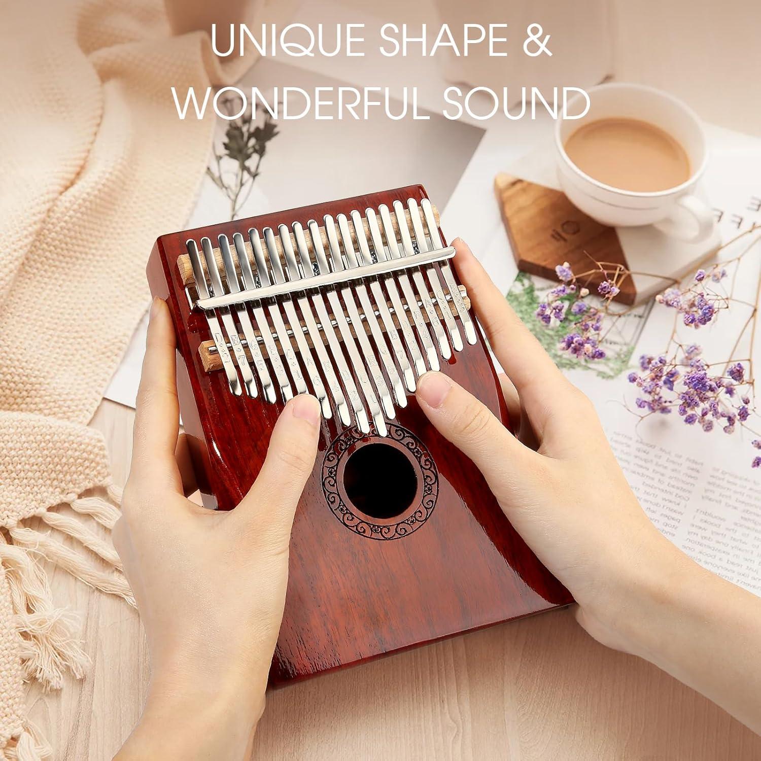 Kalimba YUNDIE 17 Teclas de Madera Portátil Rojo Marrón