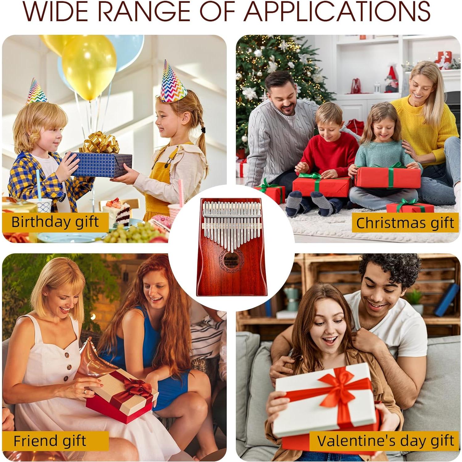 Kalimba YUNDIE 17 Teclas de Madera Portátil Rojo Marrón