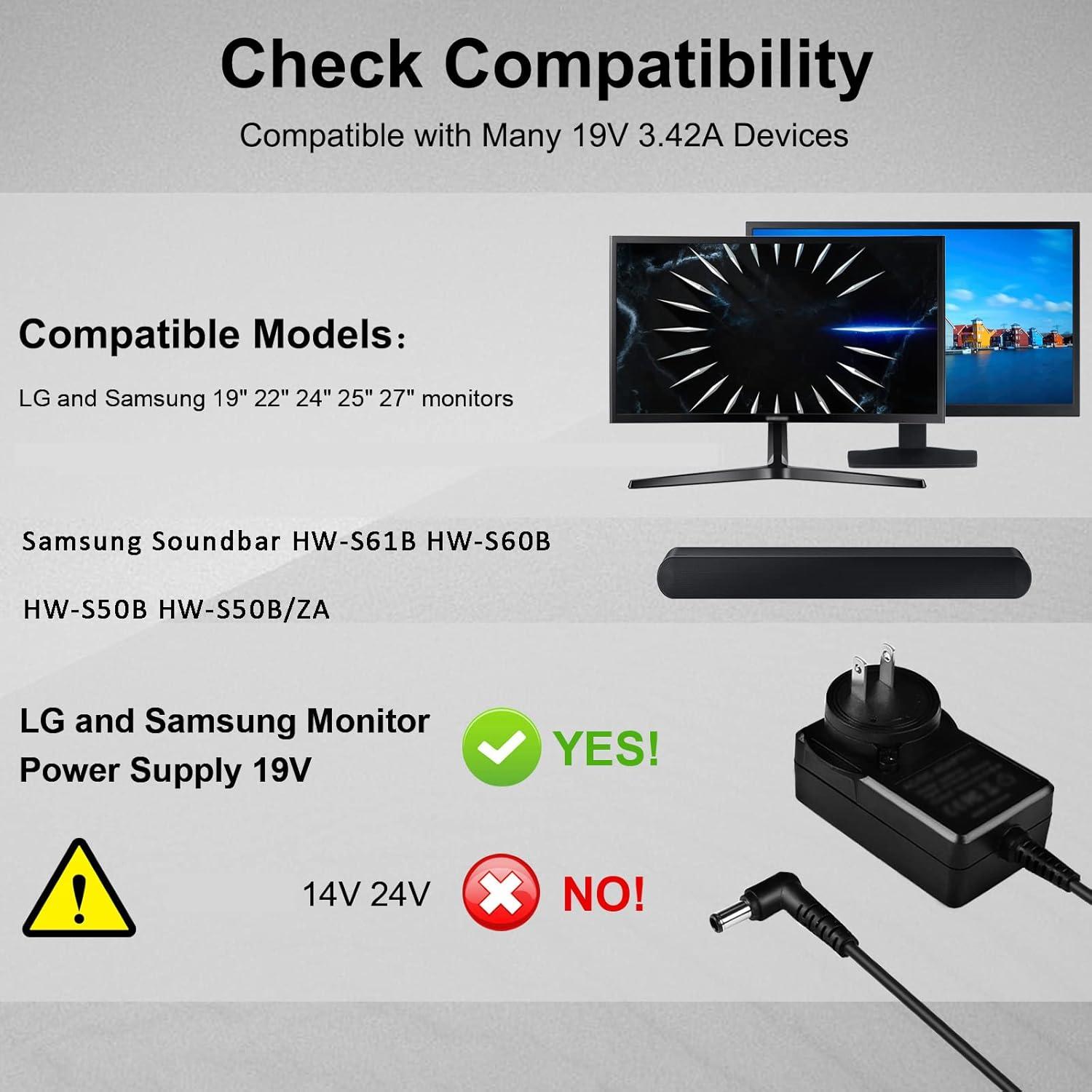 Cargador 19V 3.42A para Monitores y Soundbars Samsung