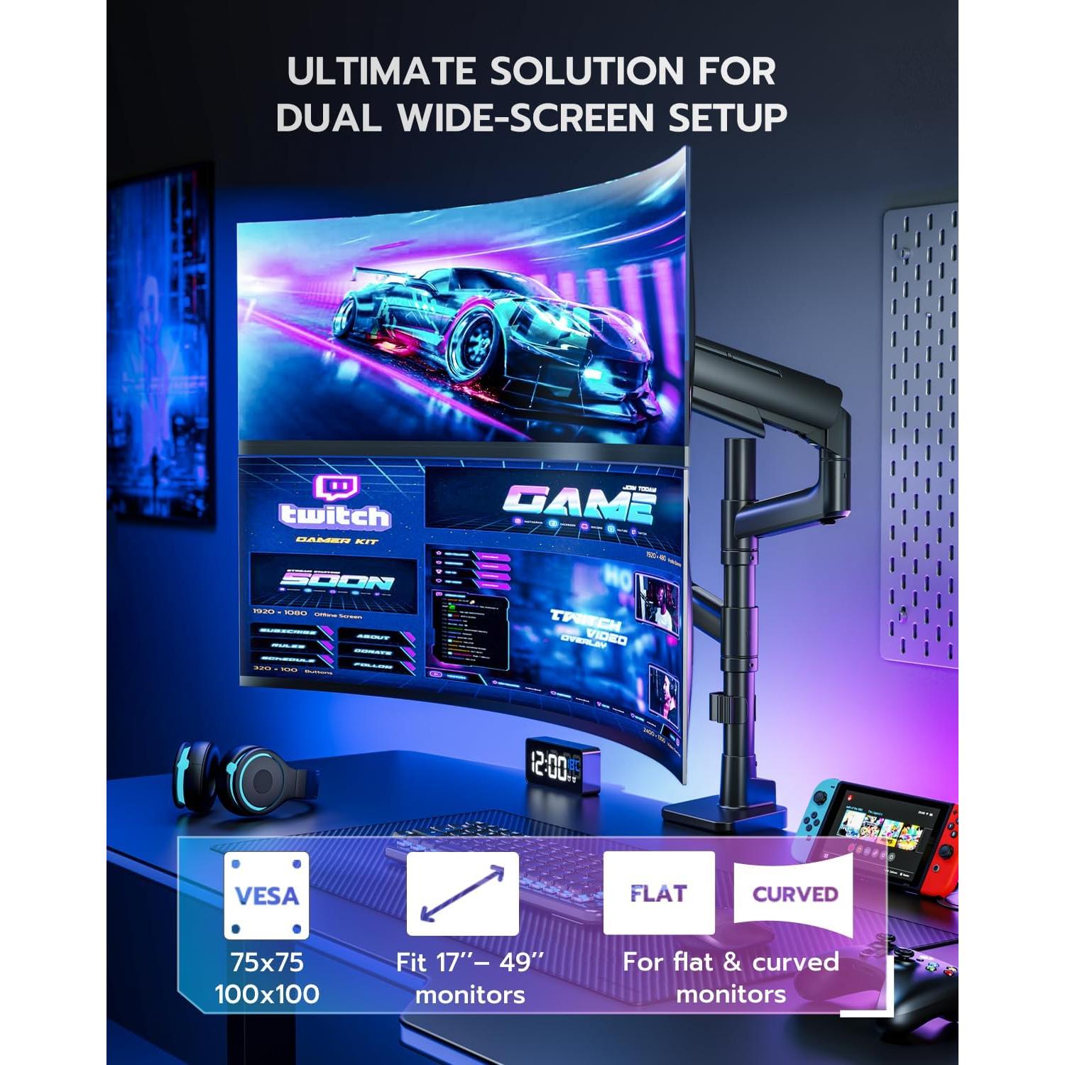 Soporte Doble Vertical ARES WING para Monitores 17-49" Negro