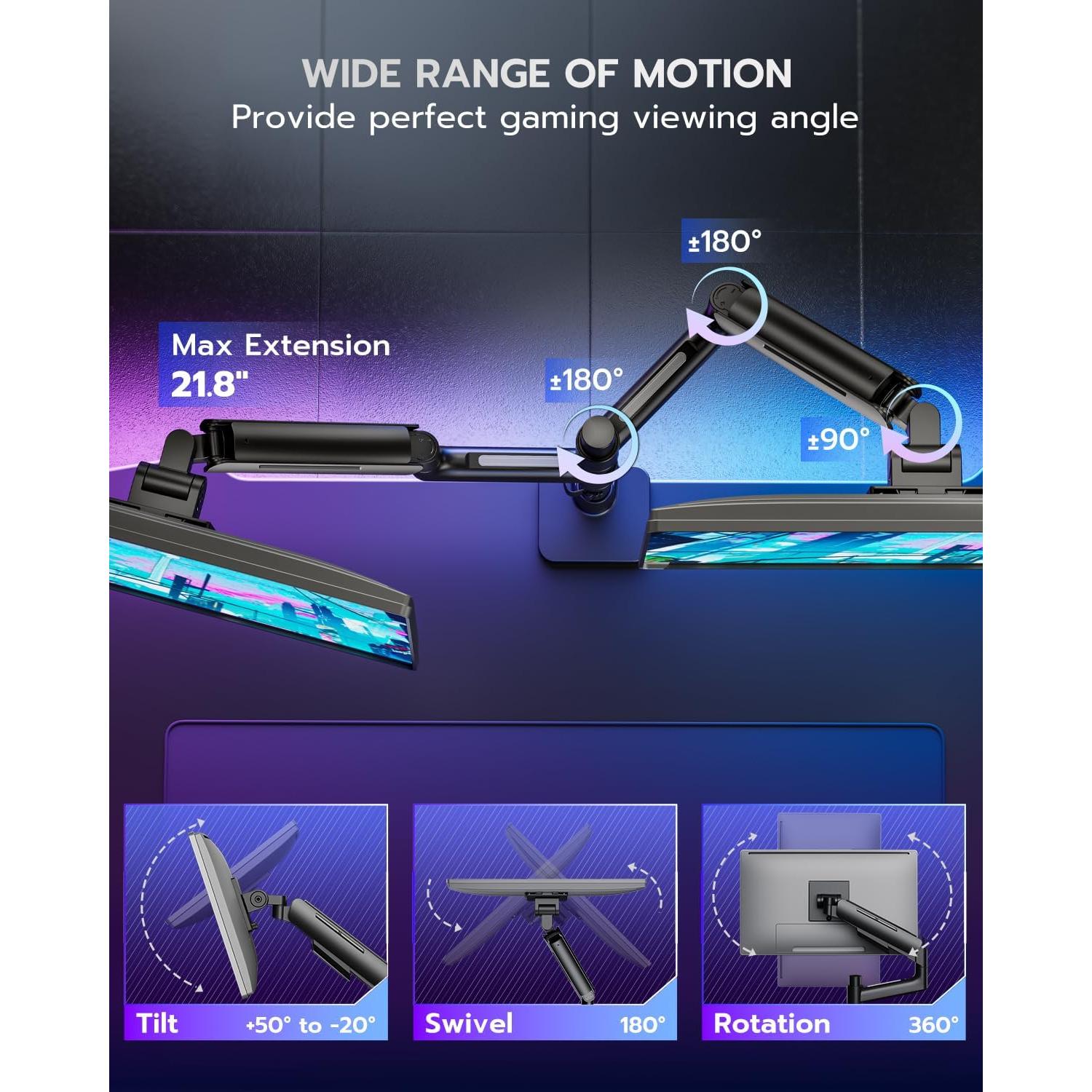 Soporte Doble Vertical ARES WING para Monitores 17-49" Negro