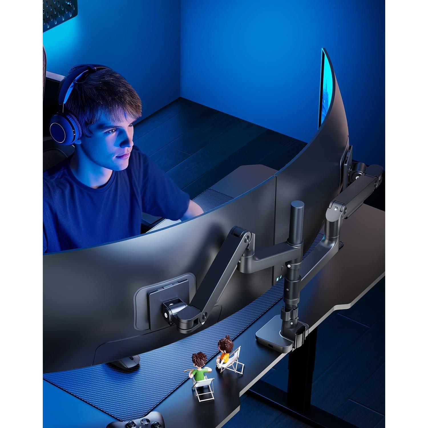 Brazo Doble para Monitor ARES WING 17-49" con USB Negro