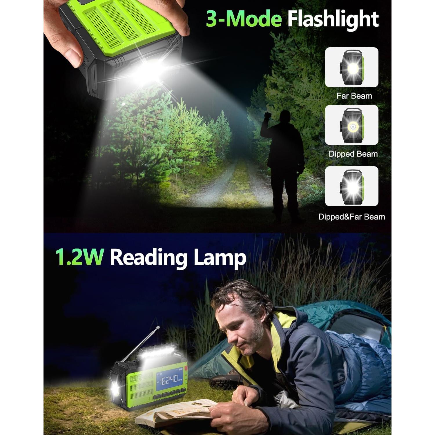 10000wAh/37000mWh Hand Crank Emergency Radio, AM FM NOAA Weather Alert Radio, Portable, Solar, 4 Charging Methods, 3-Mode Flashlight, Reading Lamp, SOS Alarm, Phone Charger for Winter Storm Emergency