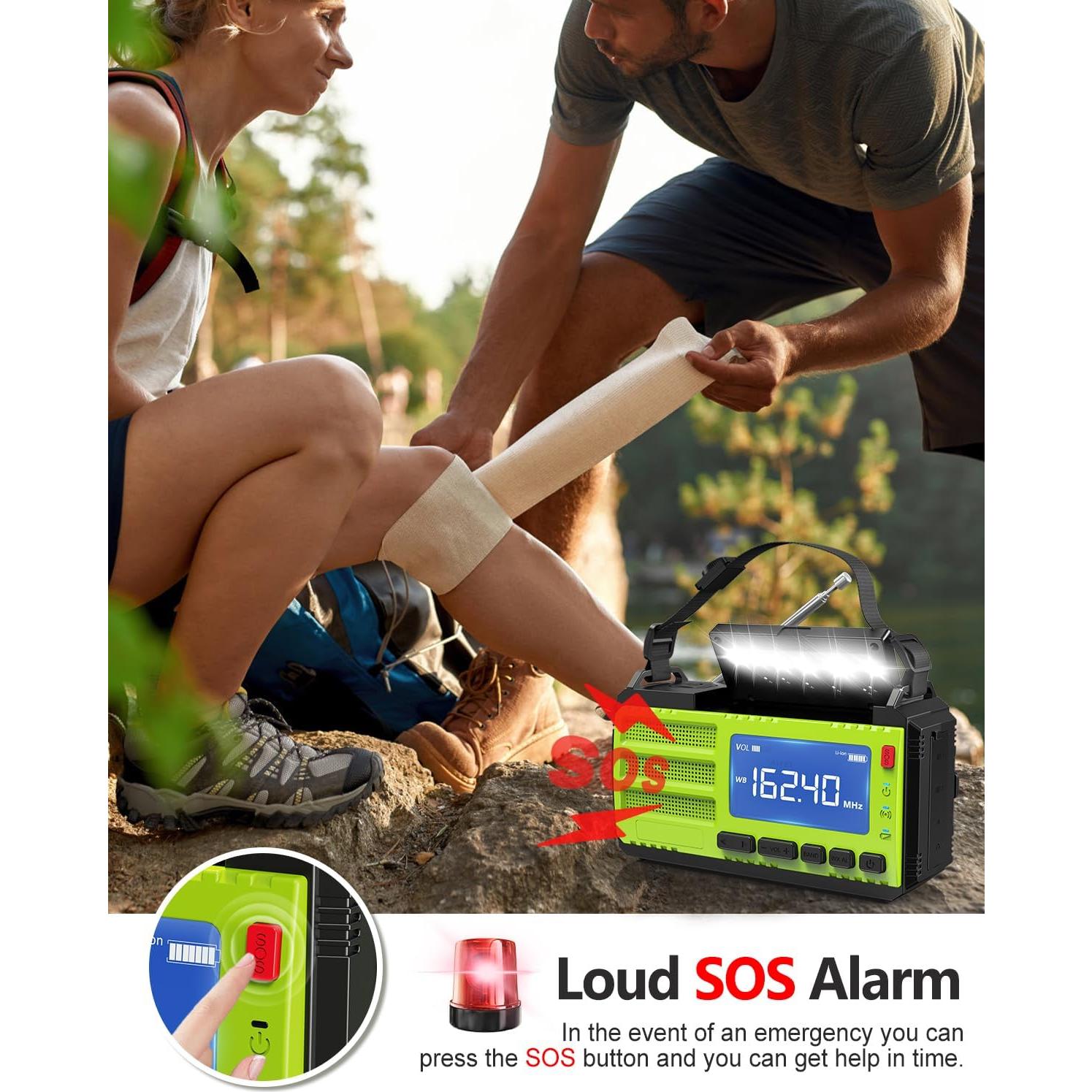 10000wAh/37000mWh Hand Crank Emergency Radio, AM FM NOAA Weather Alert Radio, Portable, Solar, 4 Charging Methods, 3-Mode Flashlight, Reading Lamp, SOS Alarm, Phone Charger for Winter Storm Emergency