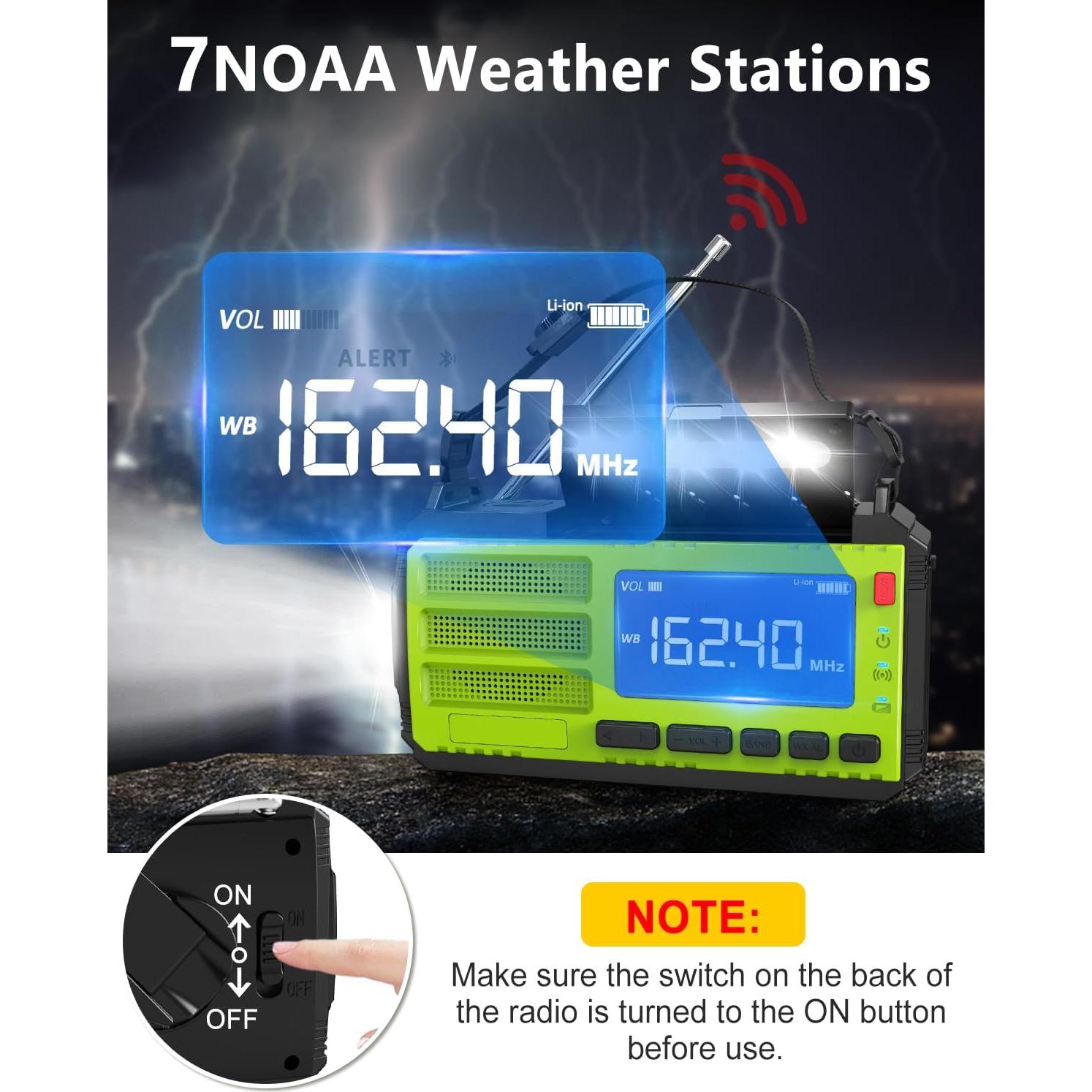 10000wAh/37000mWh Hand Crank Emergency Radio, AM FM NOAA Weather Alert Radio, Portable, Solar, 4 Charging Methods, 3-Mode Flashlight, Reading Lamp, SOS Alarm, Phone Charger for Winter Storm Emergency