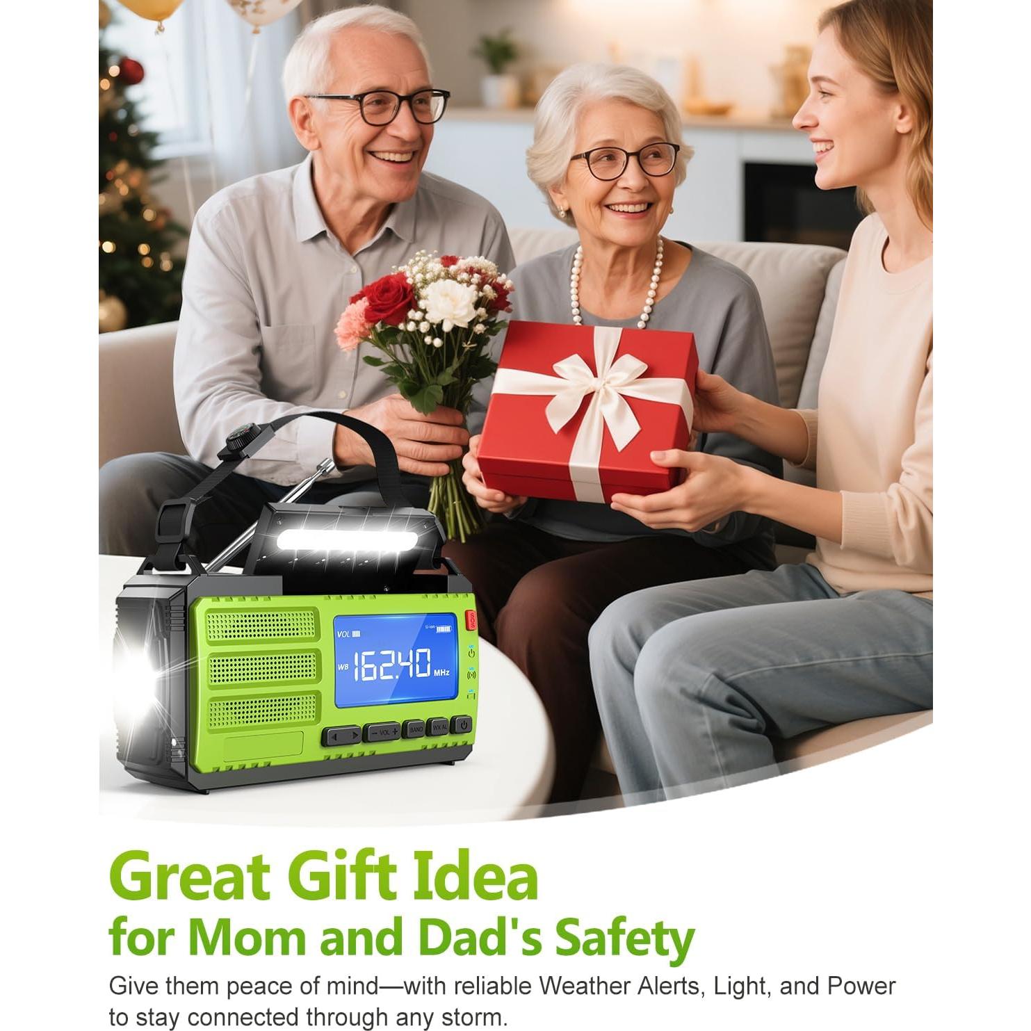 10000wAh/37000mWh Hand Crank Emergency Radio, AM FM NOAA Weather Alert Radio, Portable, Solar, 4 Charging Methods, 3-Mode Flashlight, Reading Lamp, SOS Alarm, Phone Charger for Winter Storm Emergency