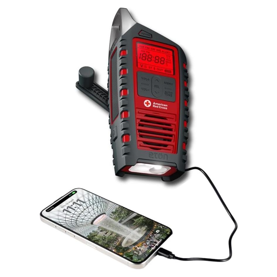 Eton Odyssey Multi-Powered All-Band Bluetooth Emergency Radio with RDS, Red