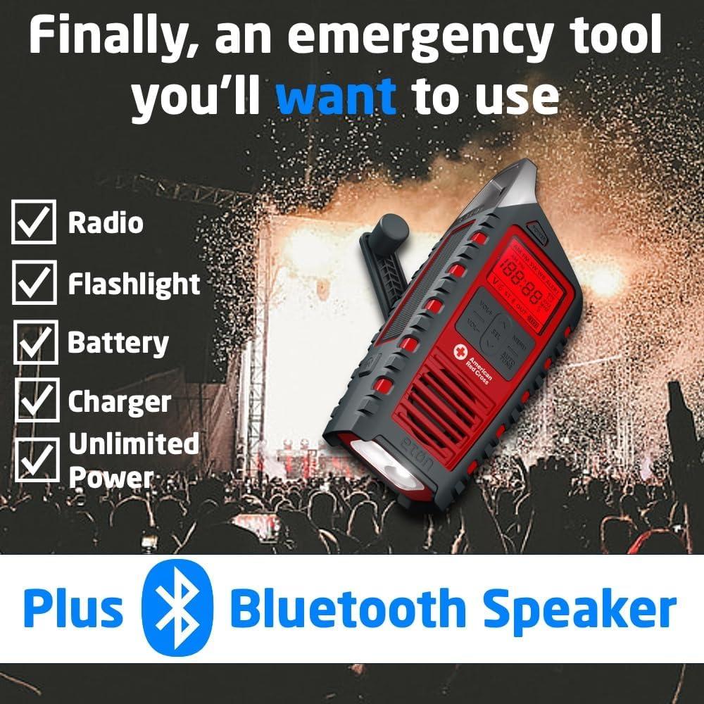 Eton Odyssey Multi-Powered All-Band Bluetooth Emergency Radio with RDS, Red