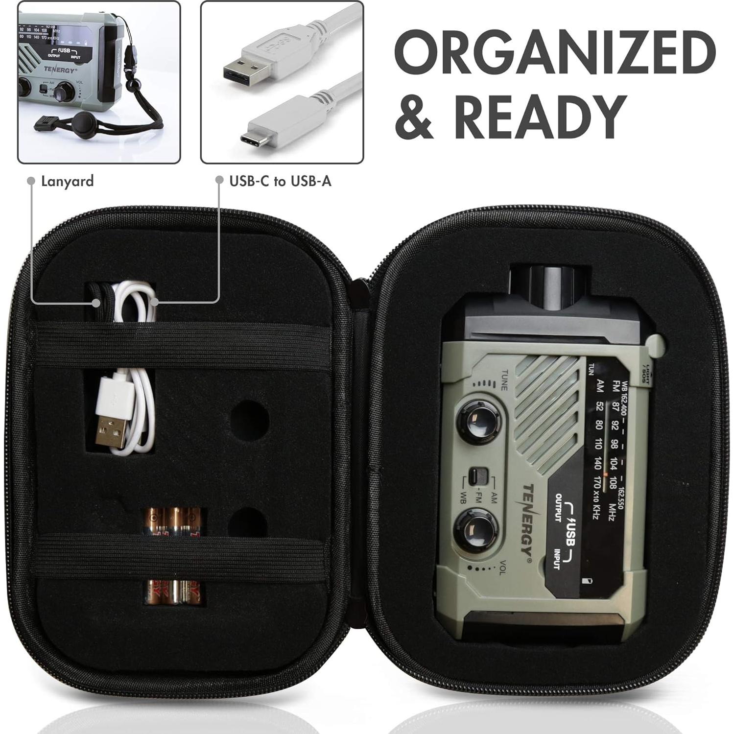 Tenergy Multifunctional Hand Crank Weather Radio with LED Flashlights, SOS Alarm, Cell Phone Charger, AM/FM/NOAA Radio Frequencies, Ideal for Emergencies