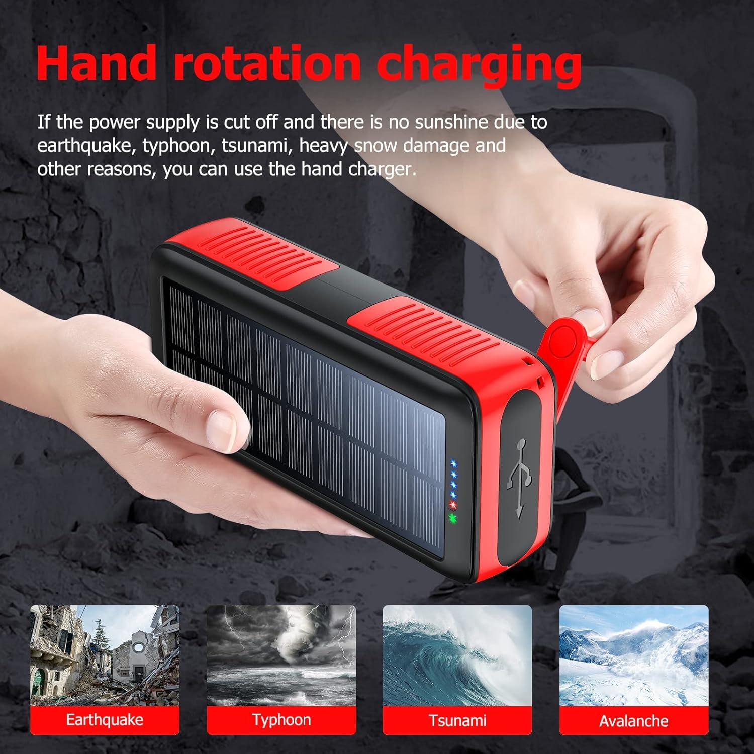 Banco de Energía Solar 63200mAh Cargador Portátil Rojo