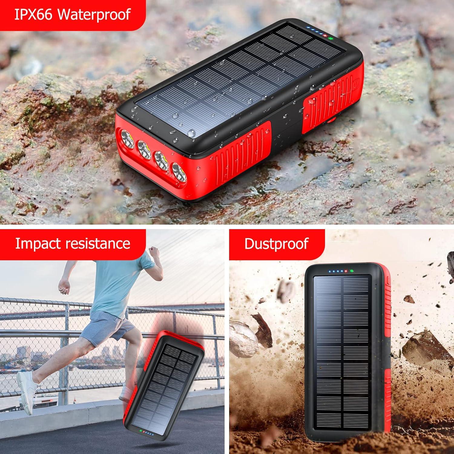 Banco de Energía Solar 63200mAh Cargador Portátil Rojo