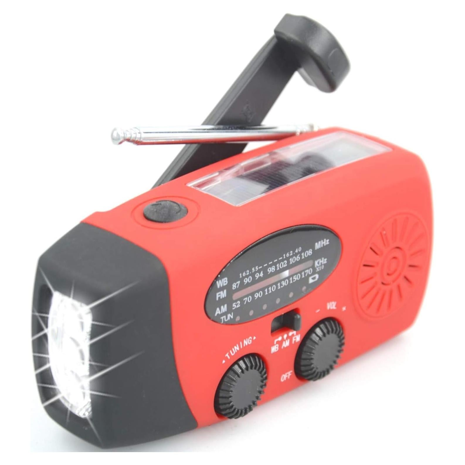 【Aivica-088】 7400mWh NOAA Weather Radio Emergency Radio Solar, Hand Crank, Type-C USB Charge AM/FM/NOAA Radio 3 LED Flashlight 2000mAh Smart Phone Charger Power Bank(Red)