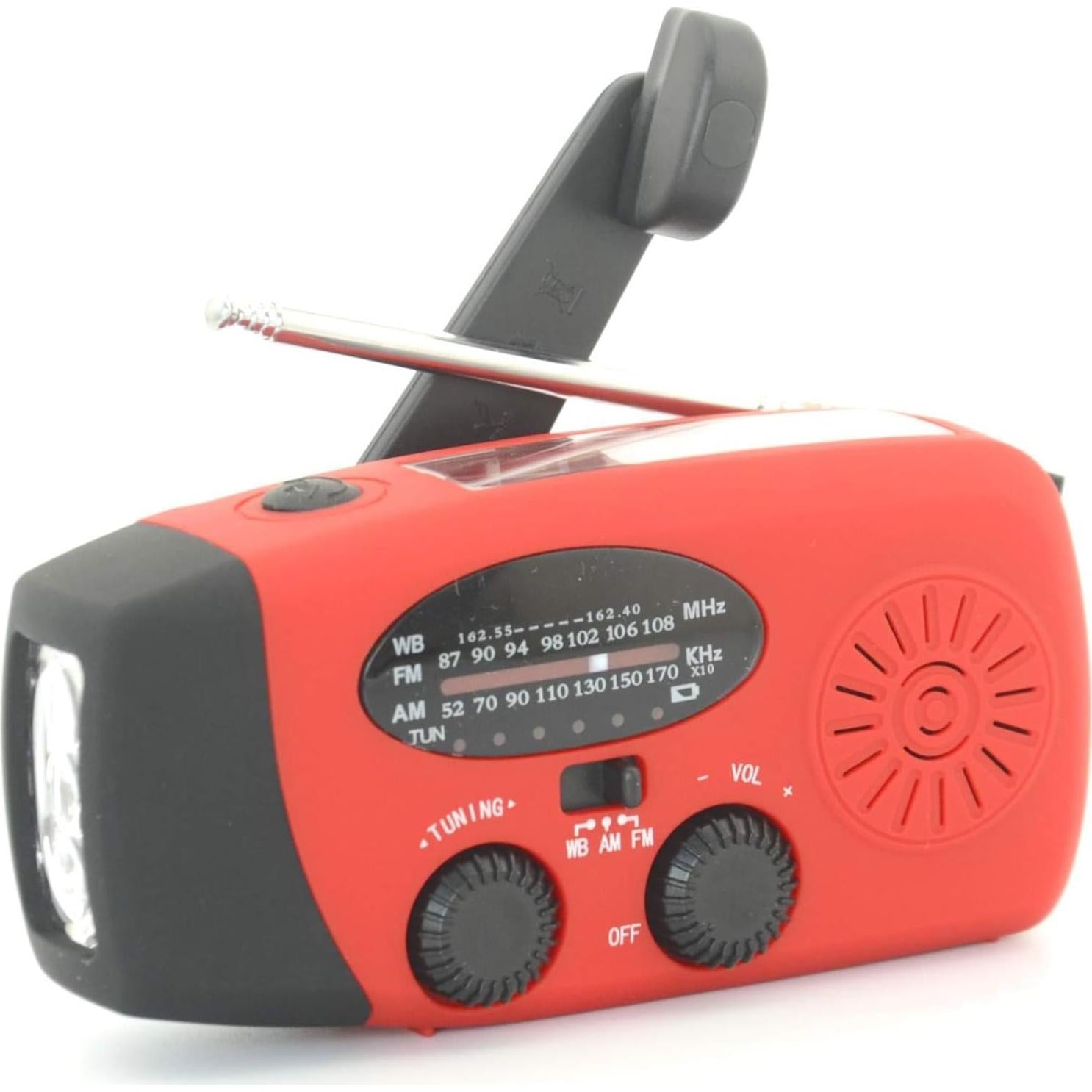 【Aivica-088】 7400mWh NOAA Weather Radio Emergency Radio Solar, Hand Crank, Type-C USB Charge AM/FM/NOAA Radio 3 LED Flashlight 2000mAh Smart Phone Charger Power Bank(Red)