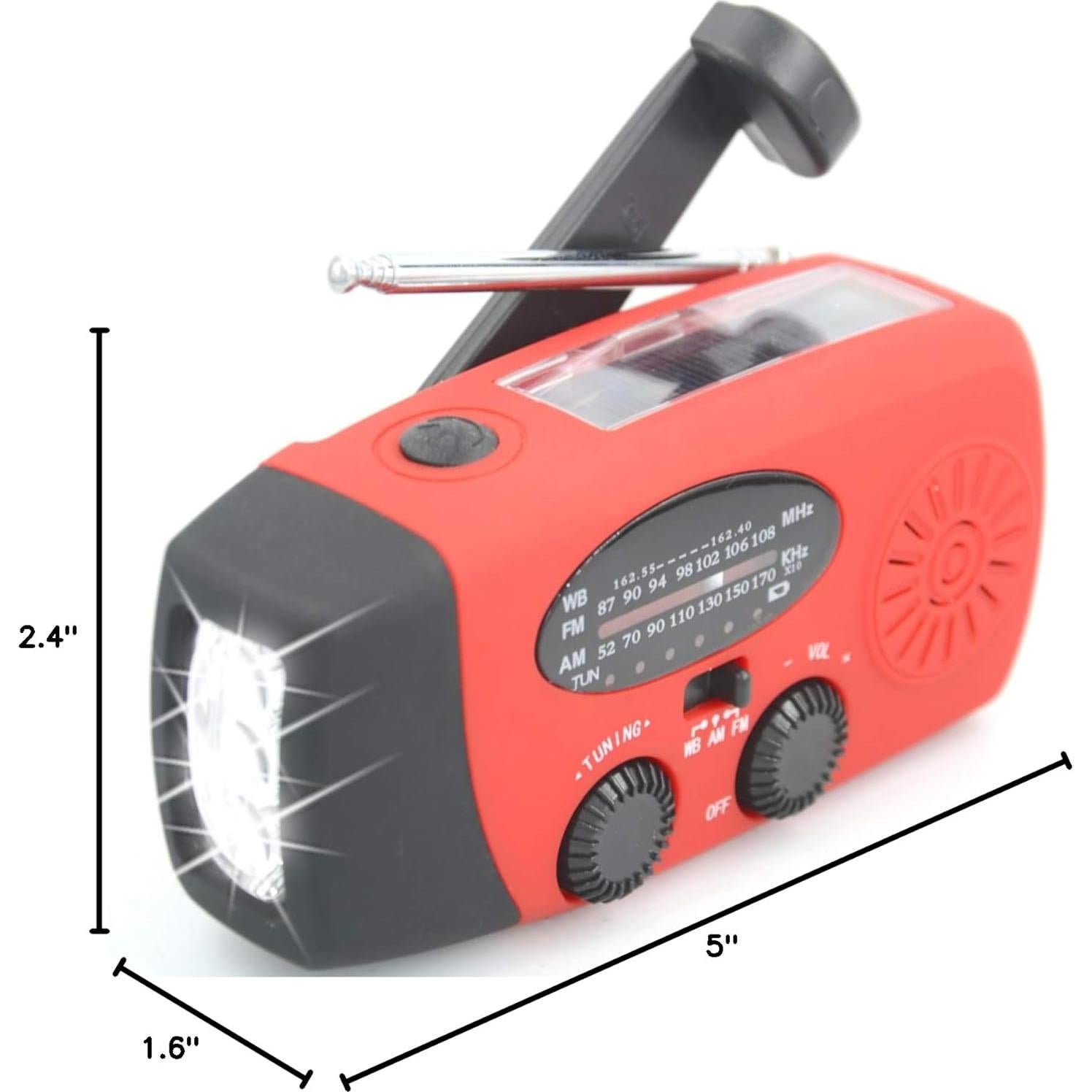 【Aivica-088】 7400mWh NOAA Weather Radio Emergency Radio Solar, Hand Crank, Type-C USB Charge AM/FM/NOAA Radio 3 LED Flashlight 2000mAh Smart Phone Charger Power Bank(Red)