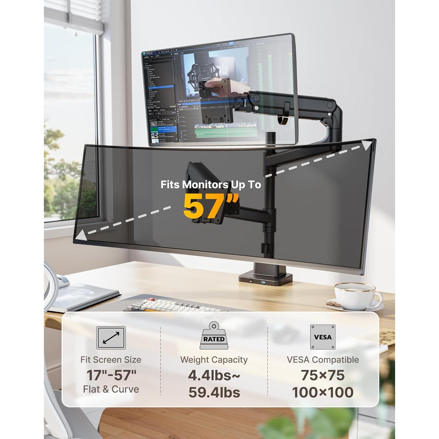 Soporte Doble para Monitor Ultrawide monTEK MA1001UCPBK-D 17-57"