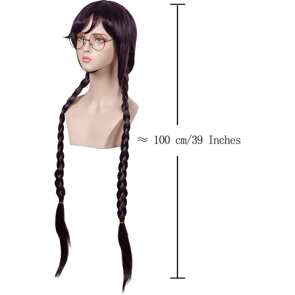 Peluca trenzada larga morada ColorGround con gafas Halloween