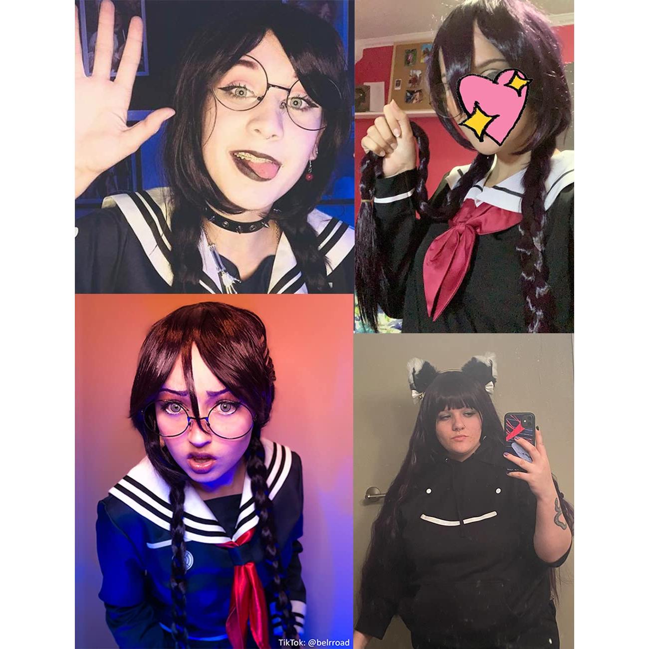 Peluca trenzada larga morada ColorGround con gafas Halloween