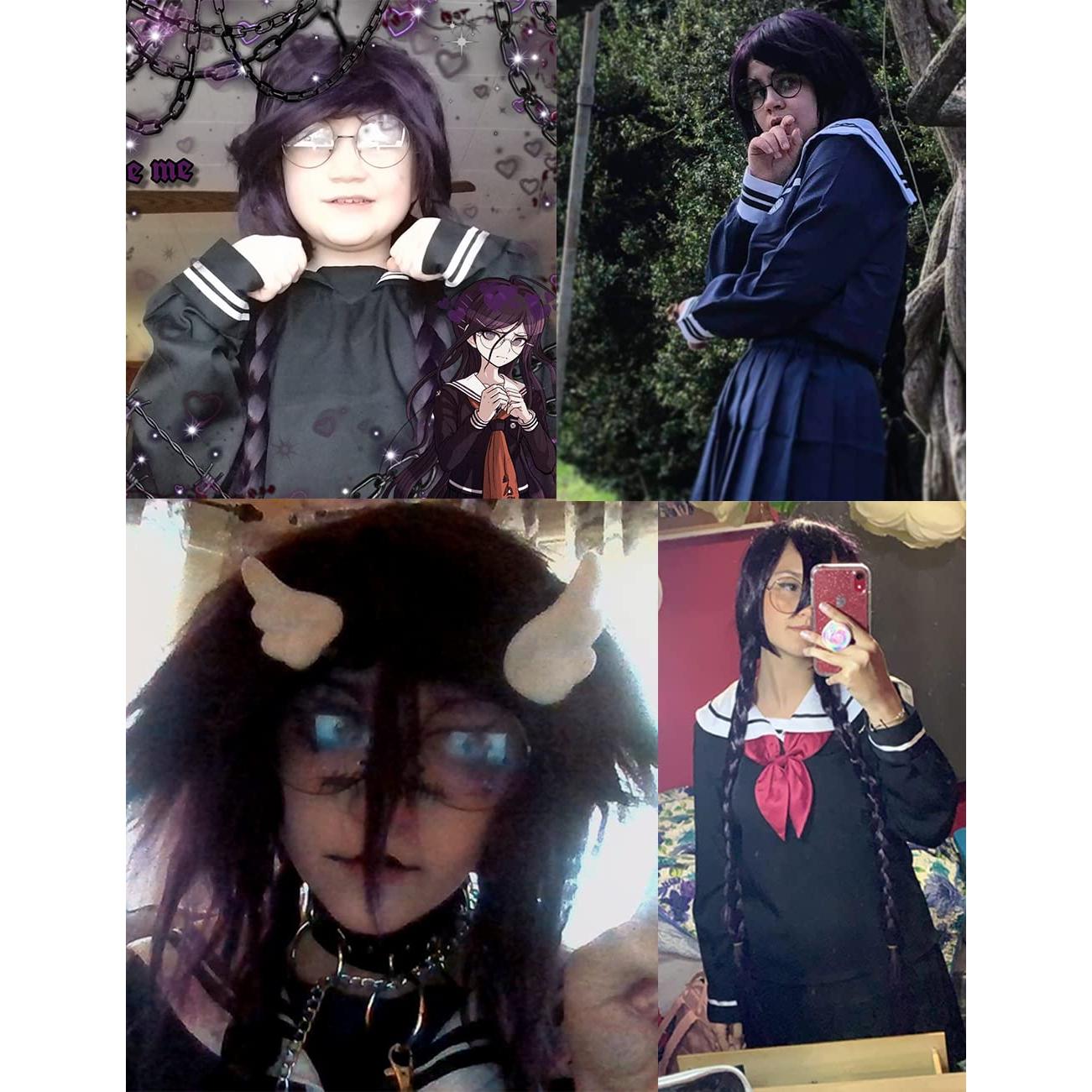 Peluca trenzada larga morada ColorGround con gafas Halloween