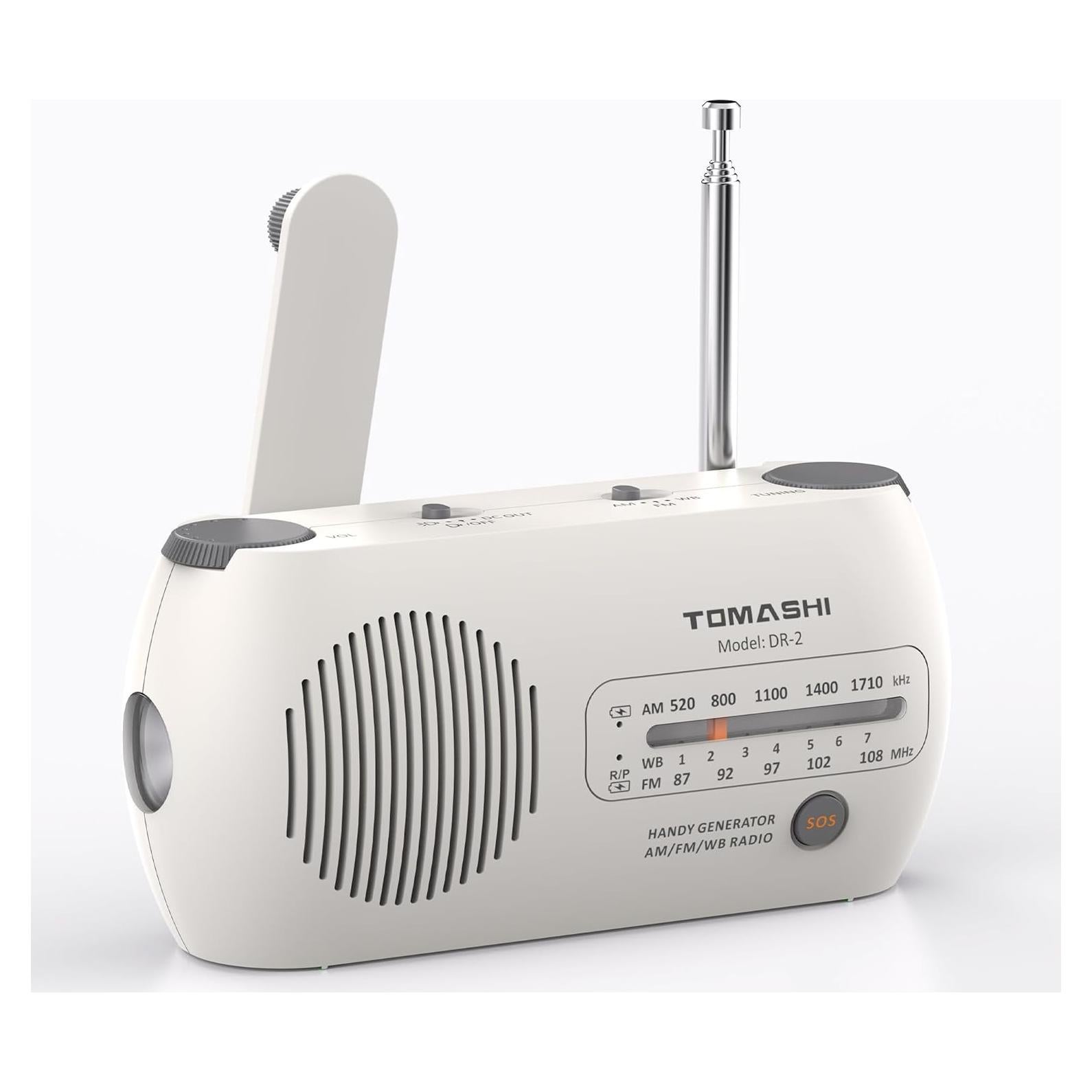 Radio de Emergencia Portátil TOMASHI DR-2 AM/FM NOAA con Linterna