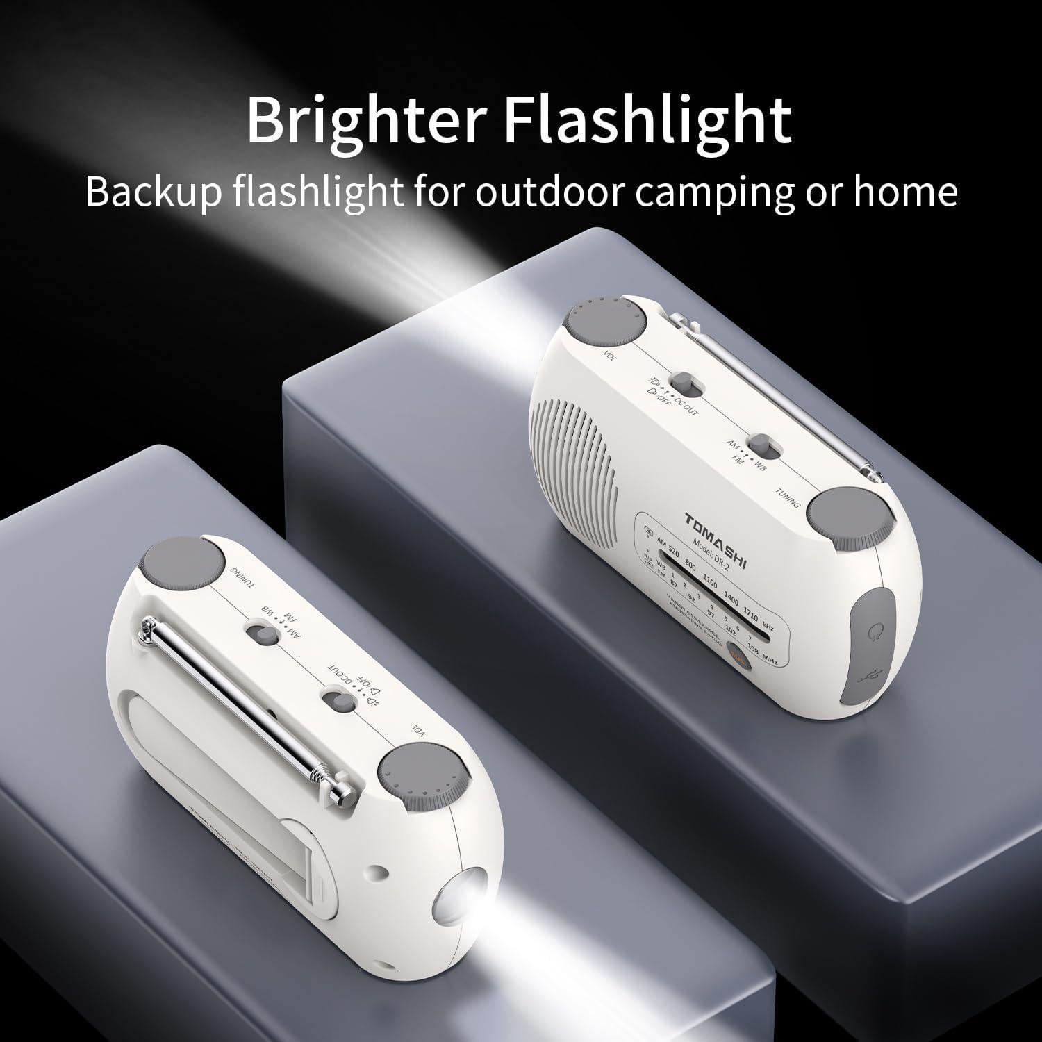 Radio de Emergencia Portátil TOMASHI DR-2 AM/FM NOAA con Linterna