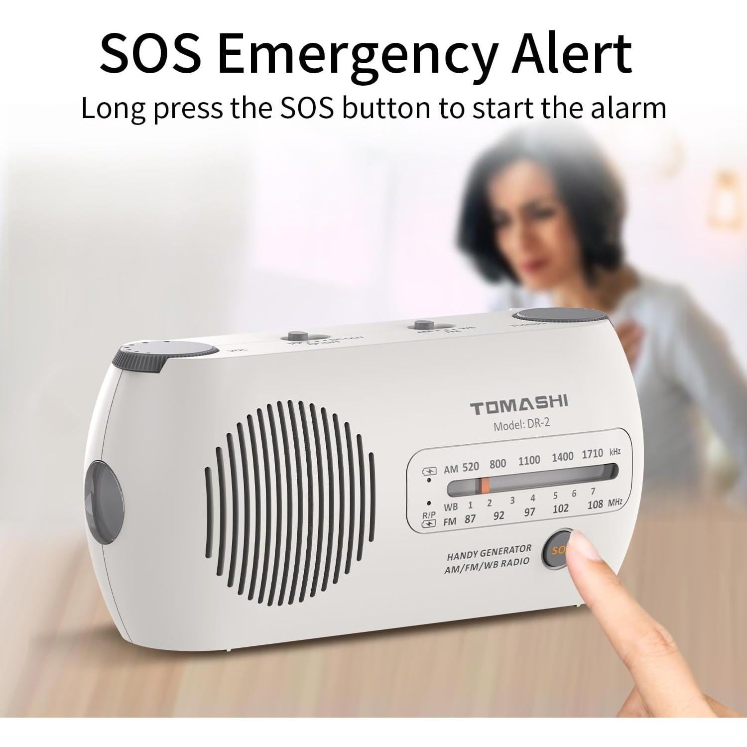 Radio de Emergencia Portátil TOMASHI DR-2 AM/FM NOAA con Linterna