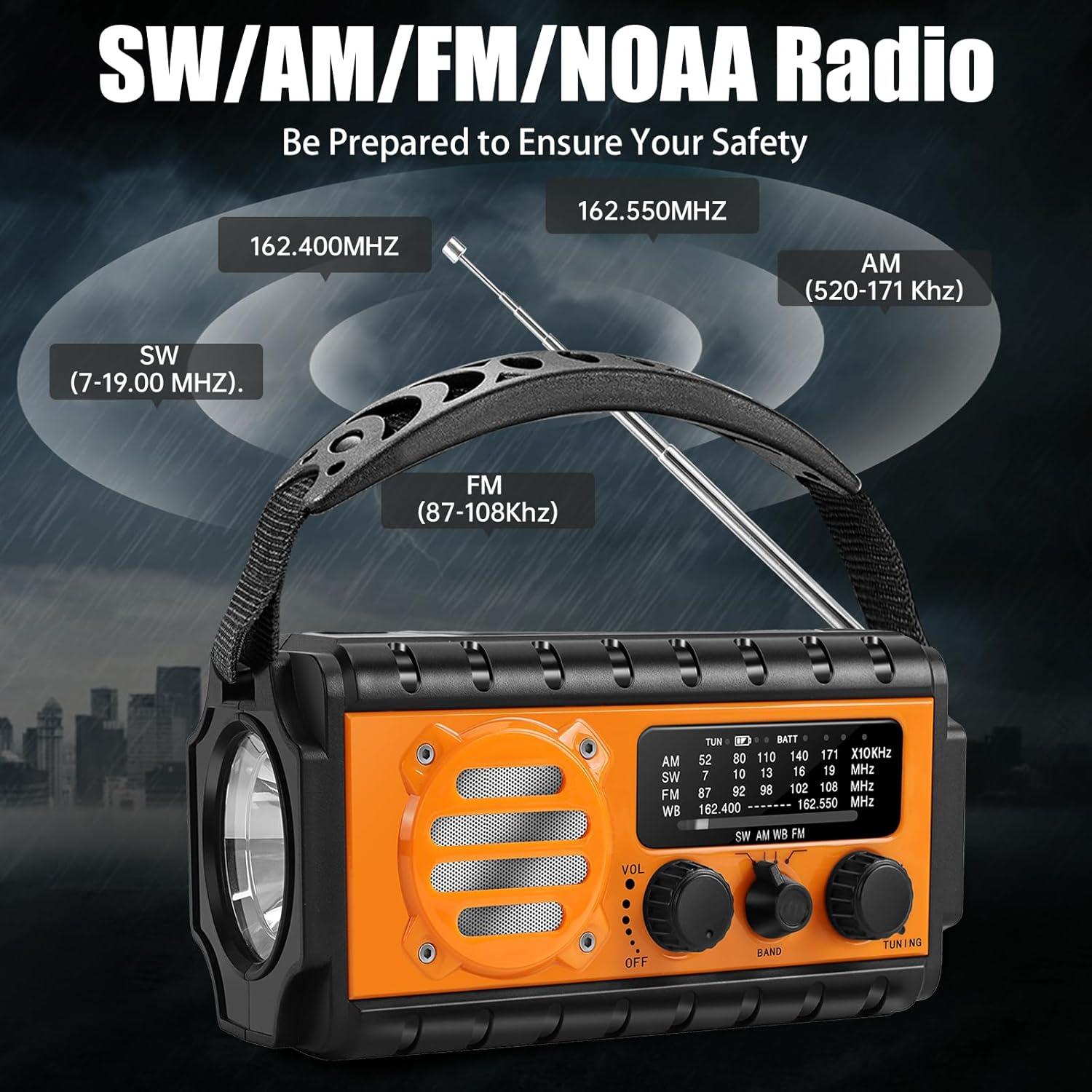 Radio de Emergencia QAUYYW 74000mWh Solar Manivela IPX6